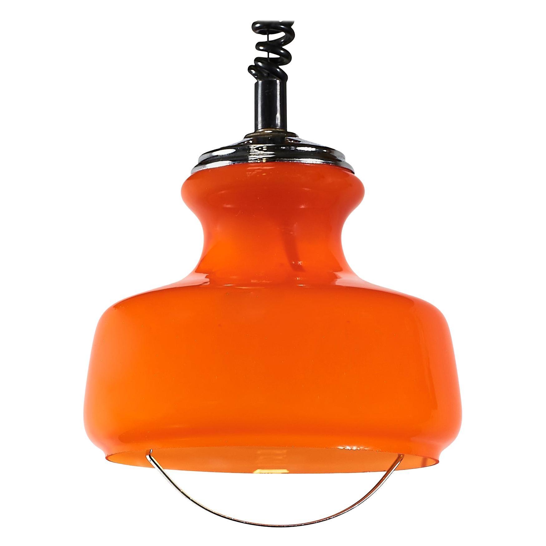 Mid-Century Modern Murano Pendant in Orange Glass and Chrome by Peill & Putzler For Sale