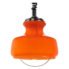 Lampe à suspension moderne du milieu du siècle dernier en verre de Murano orange et chrome de Peill & Putzler