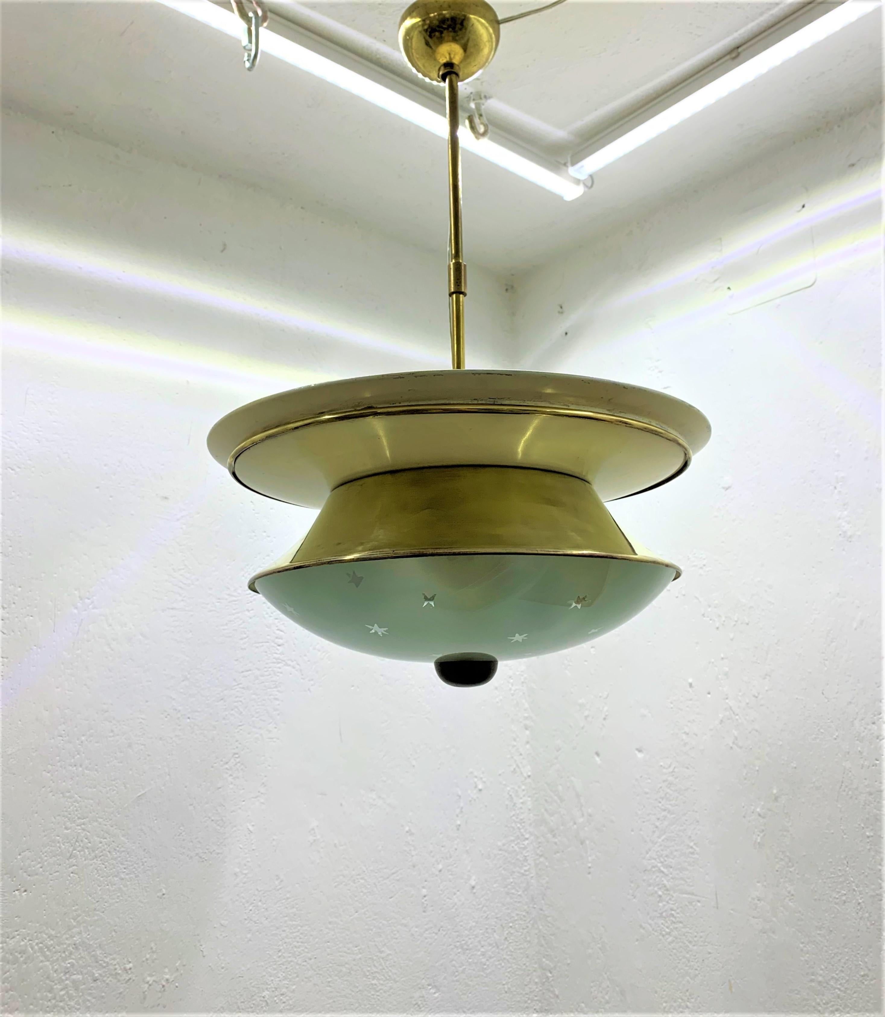 Mid-Century Modern Pendant Light Attributed to Pietro Chiesa and Fontana Arte In Fair Condition In Merida, Yucatan