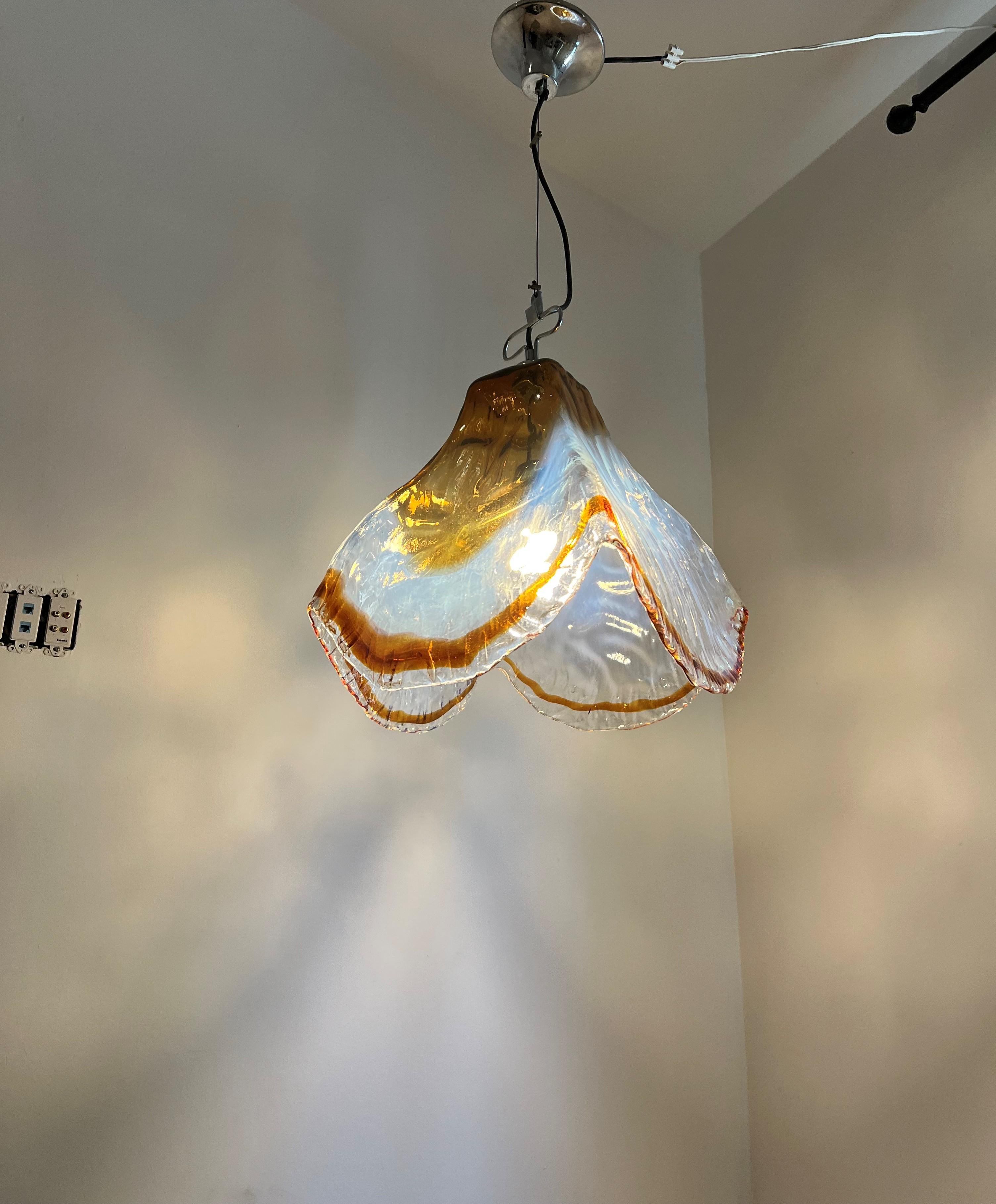Mid-Century Modern Pendant Light by Mazzega in Murano Opalescent Glass ca 1968 For Sale 5
