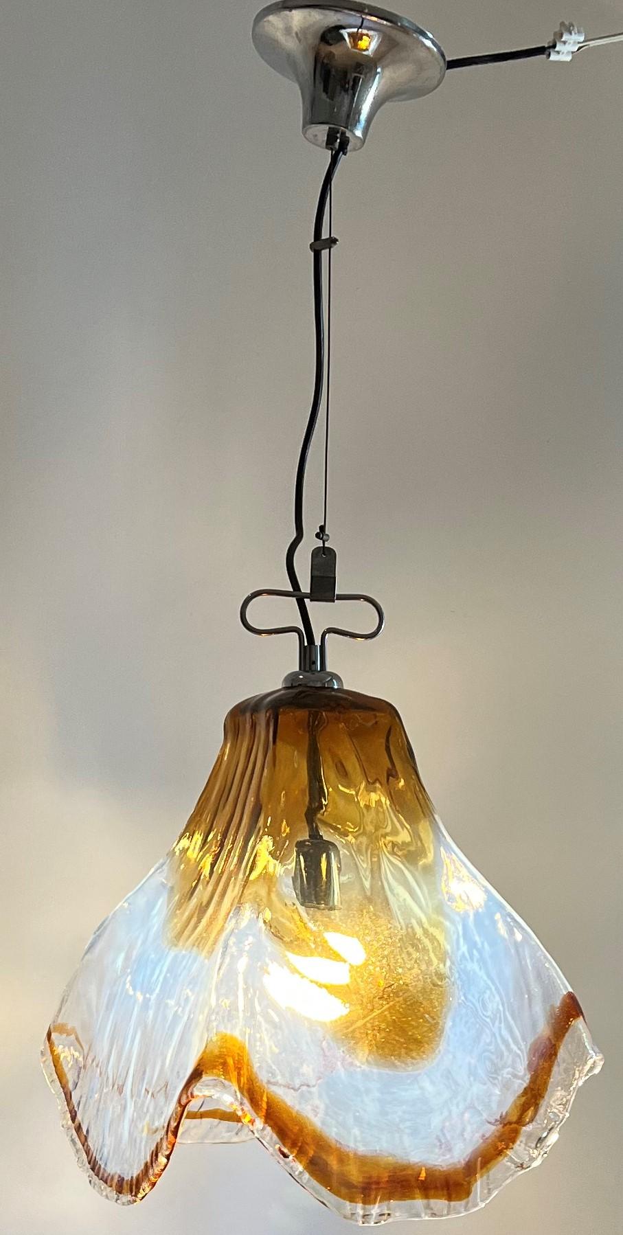 Italian Mid-Century Modern Pendant Light by Mazzega in Murano Opalescent Glass ca 1968 For Sale