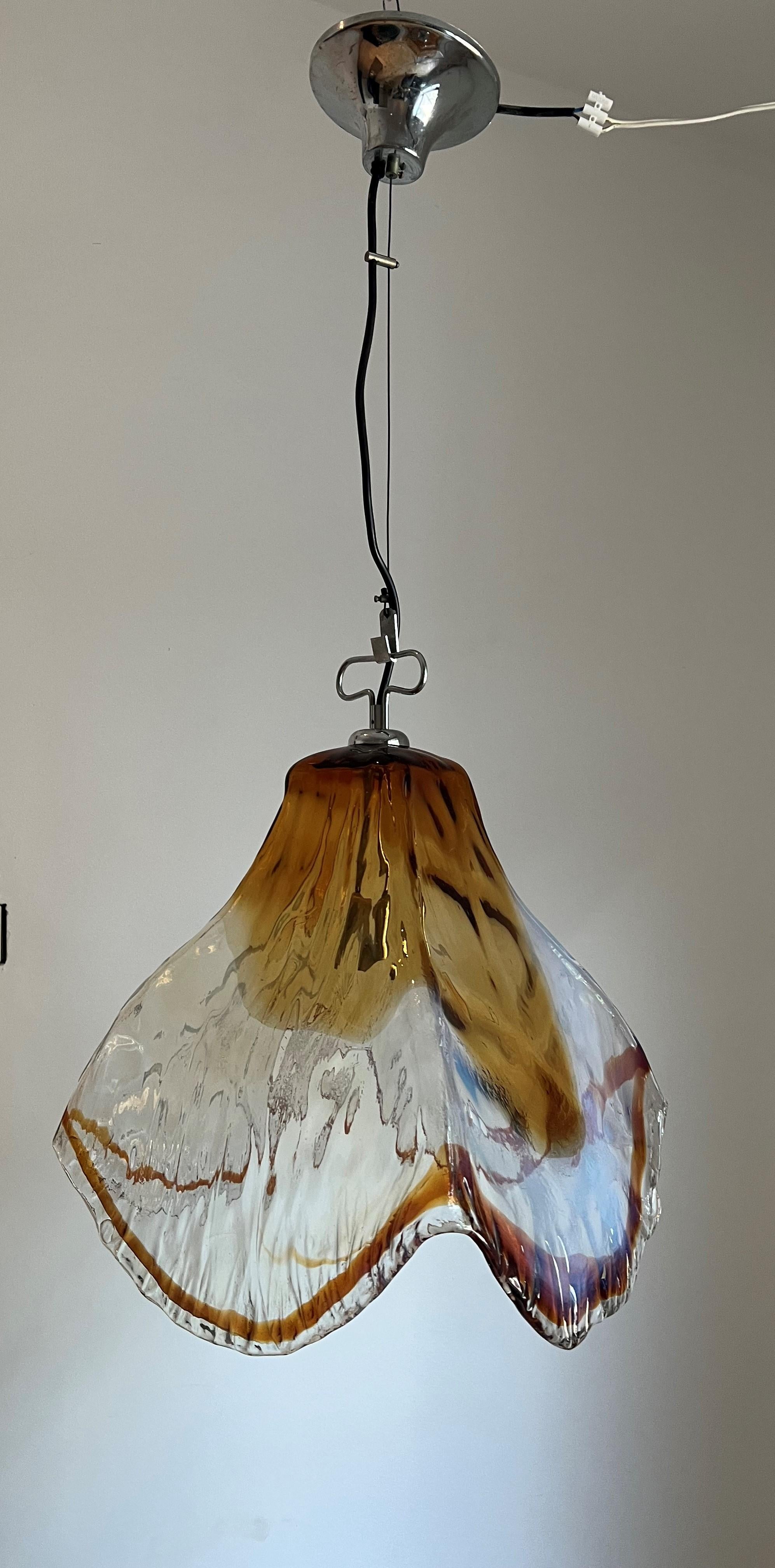 Hand-Crafted Mid-Century Modern Pendant Light by Mazzega in Murano Opalescent Glass ca 1968 For Sale