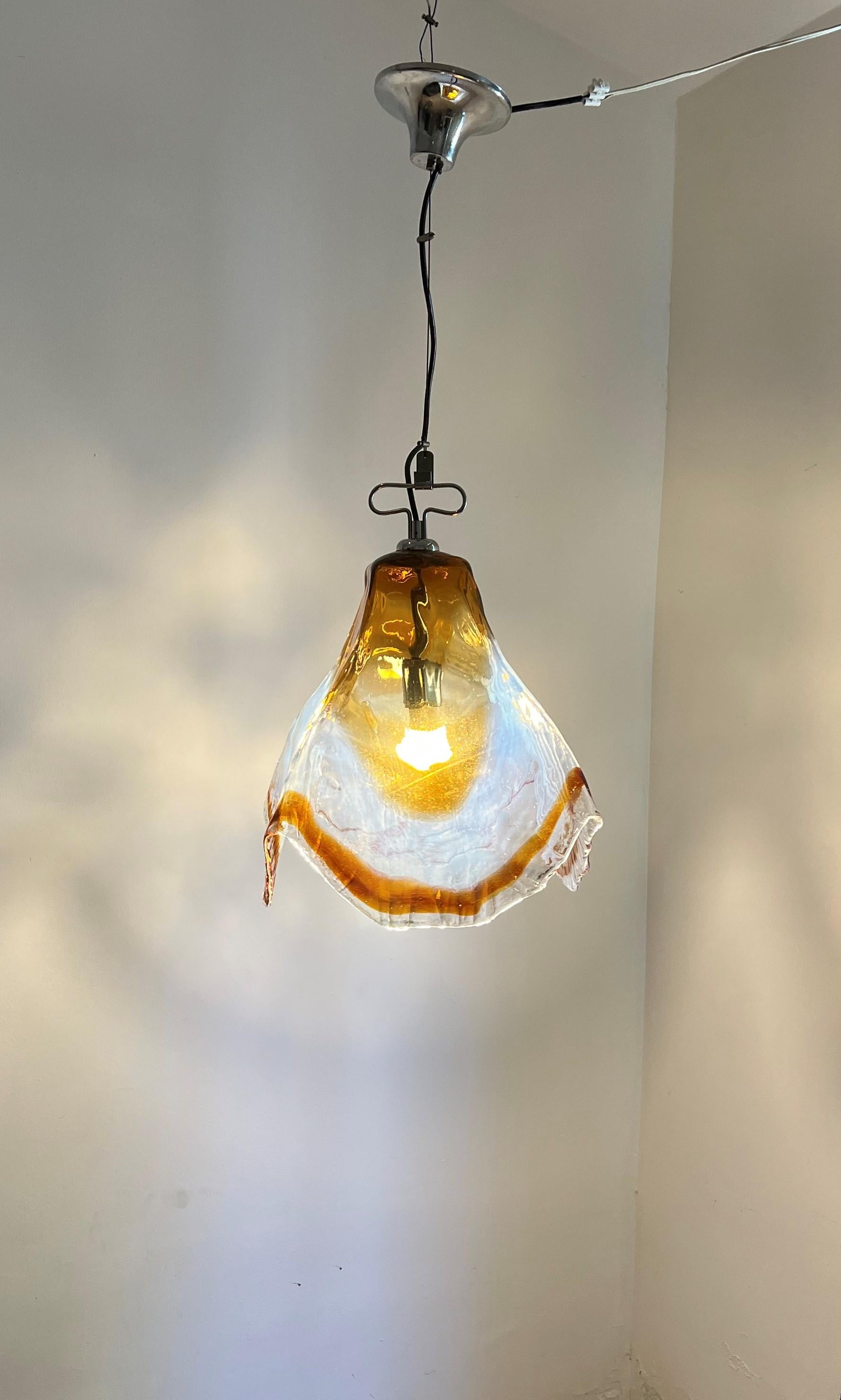 20th Century Mid-Century Modern Pendant Light by Mazzega in Murano Opalescent Glass ca 1968 For Sale