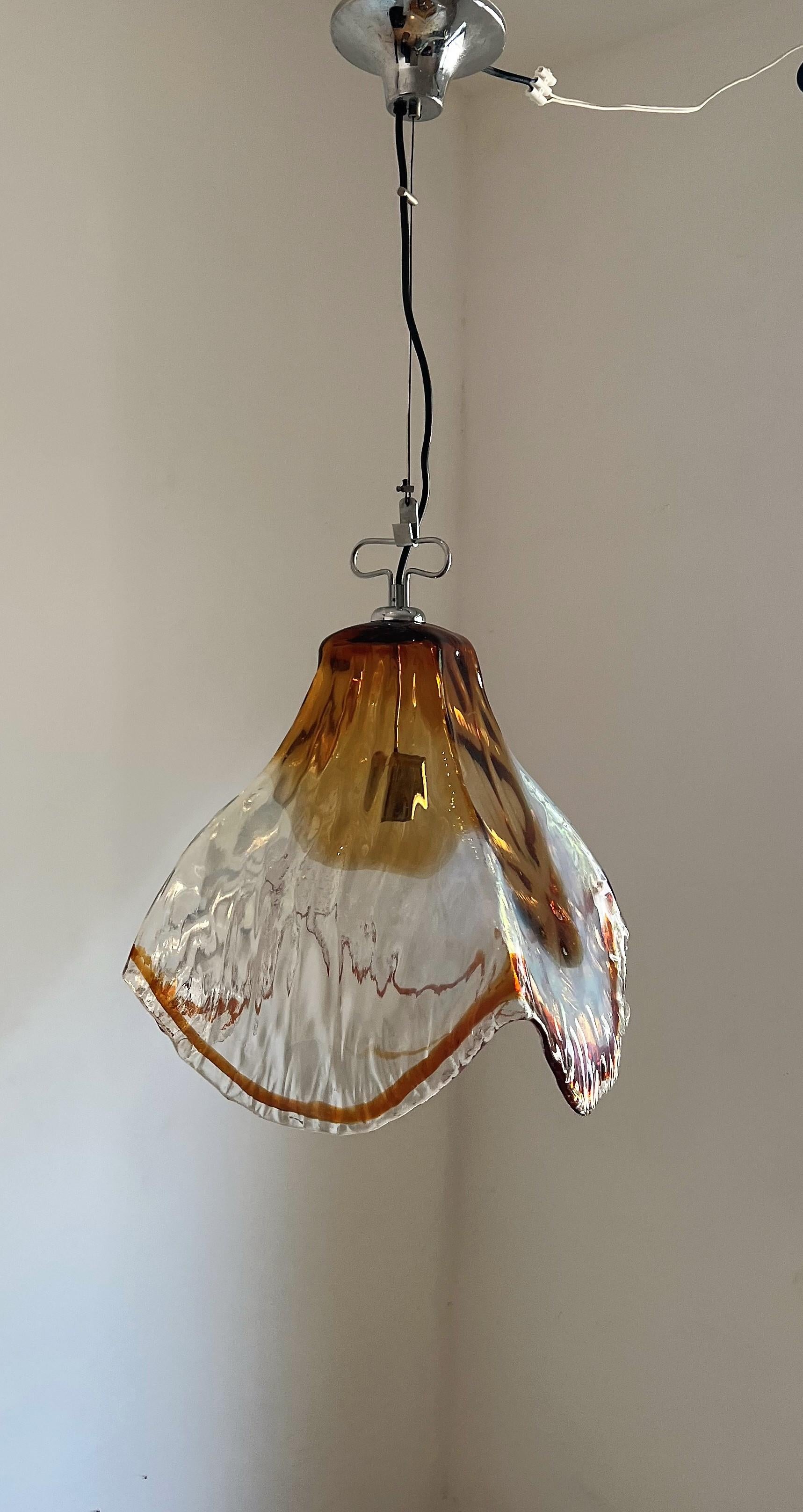 Blown Glass Mid-Century Modern Pendant Light by Mazzega in Murano Opalescent Glass ca 1968 For Sale