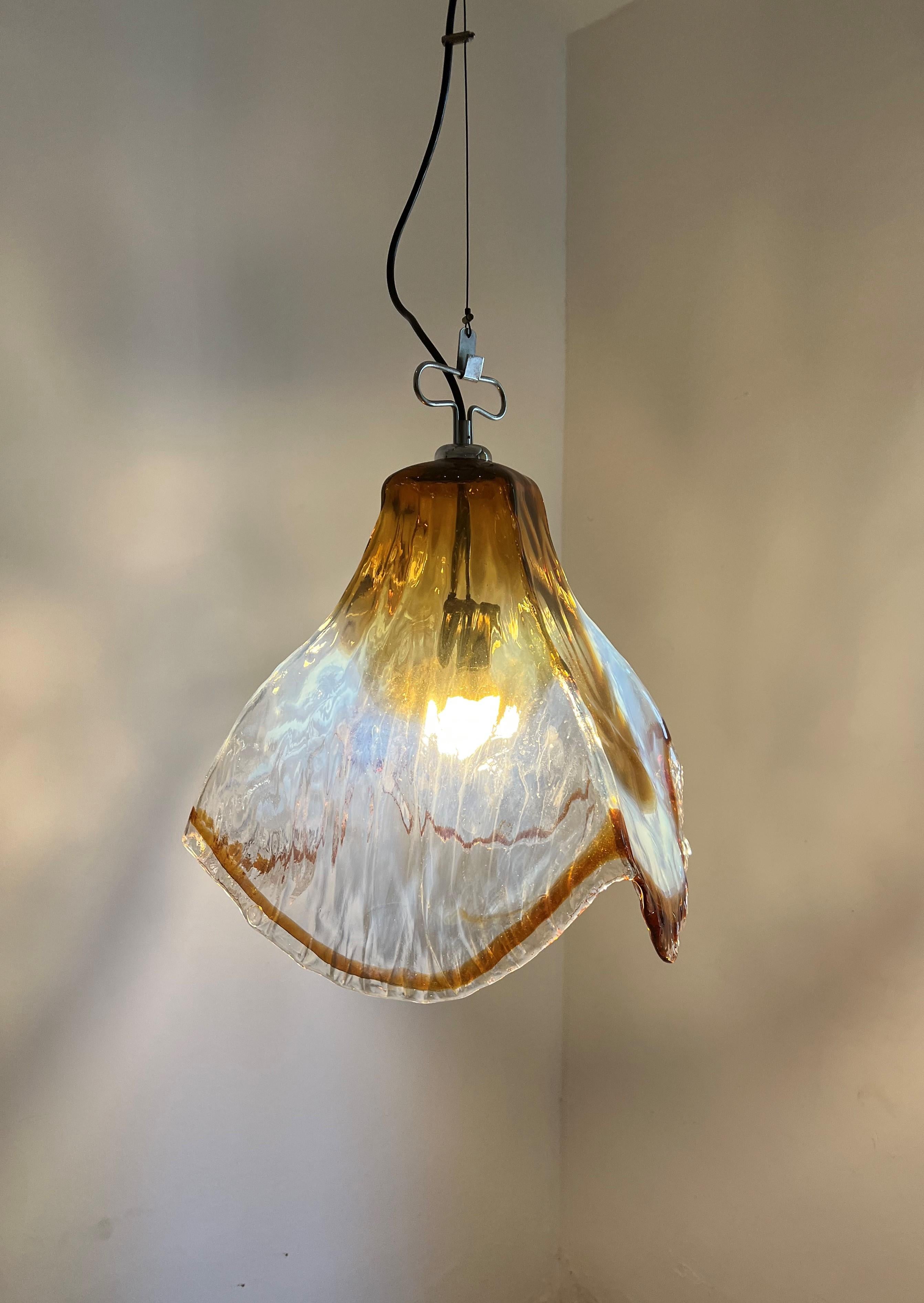 Mid-Century Modern Pendant Light by Mazzega in Murano Opalescent Glass ca 1968 For Sale 1