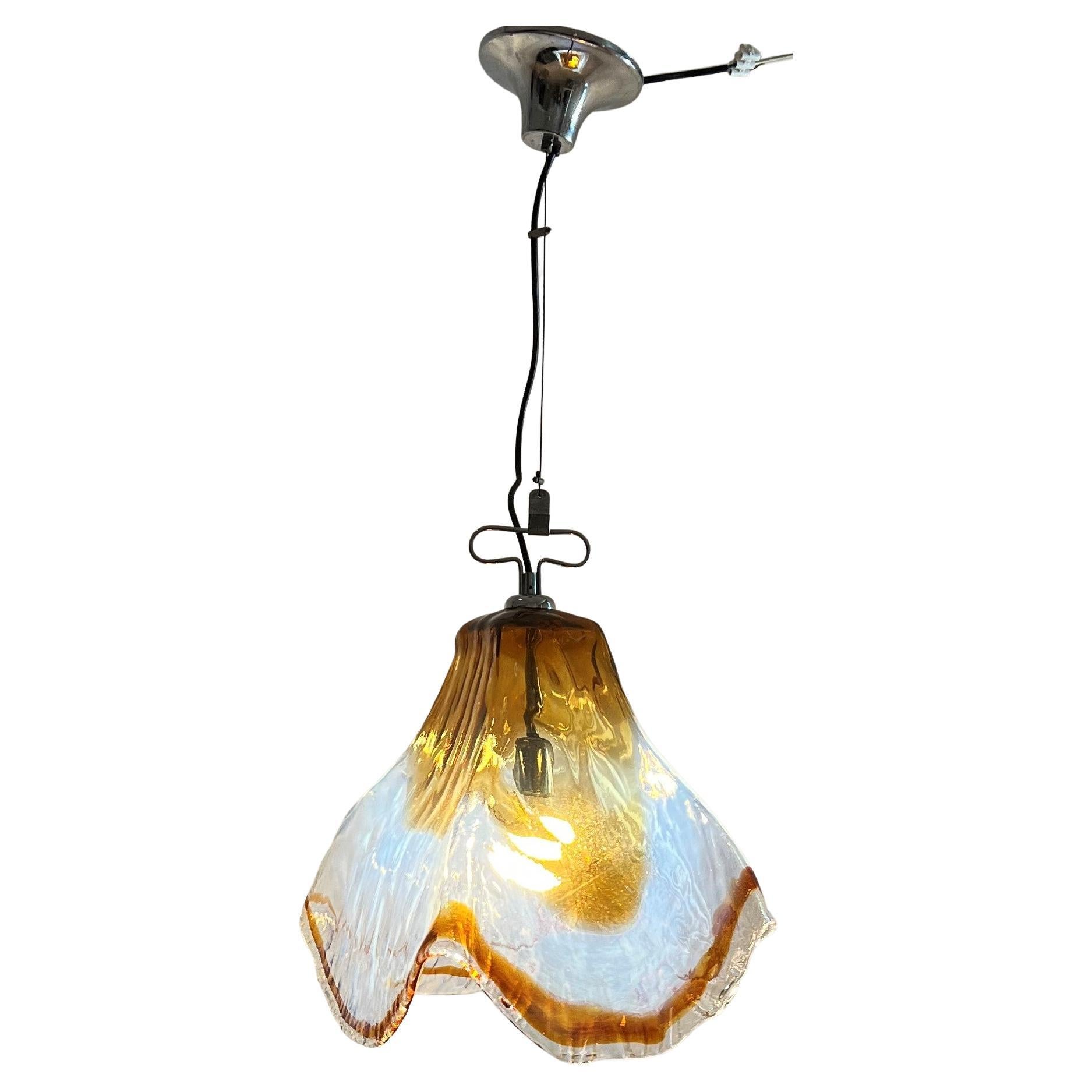 Mid-Century Modern Pendant Light by Mazzega in Murano Opalescent Glass ca 1968 For Sale