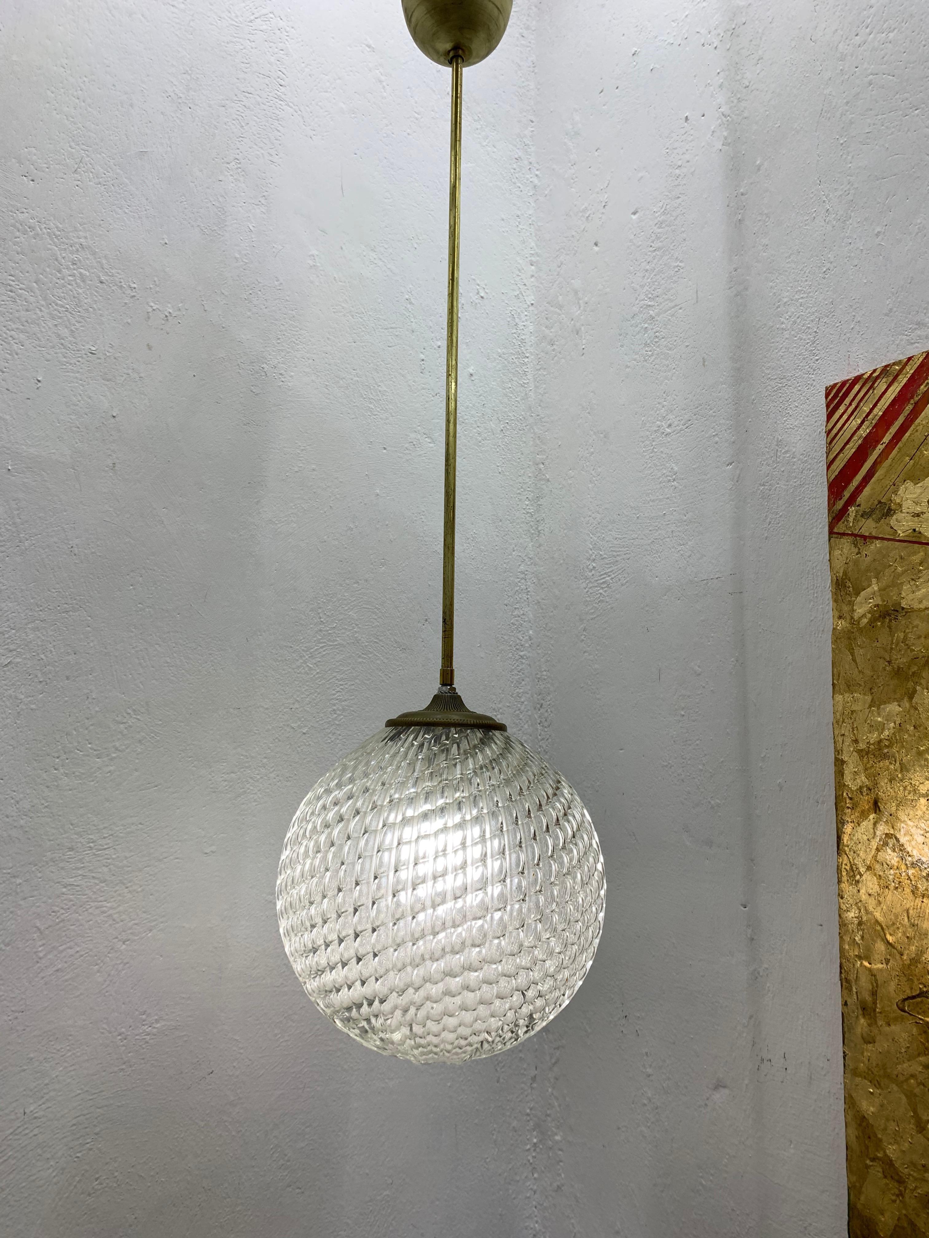 Brass Mid-Century Modern pendant light, circa 1930 by Seguso in Murano Glass, Italy