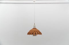 Mid-Century Modern Pendant Light in Rattan and Opaline Glass and Copper , 1960s