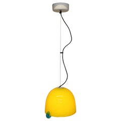 Mid-Century Modern Pendant Light Murano Blown Yellow Glass with Aqua Accent