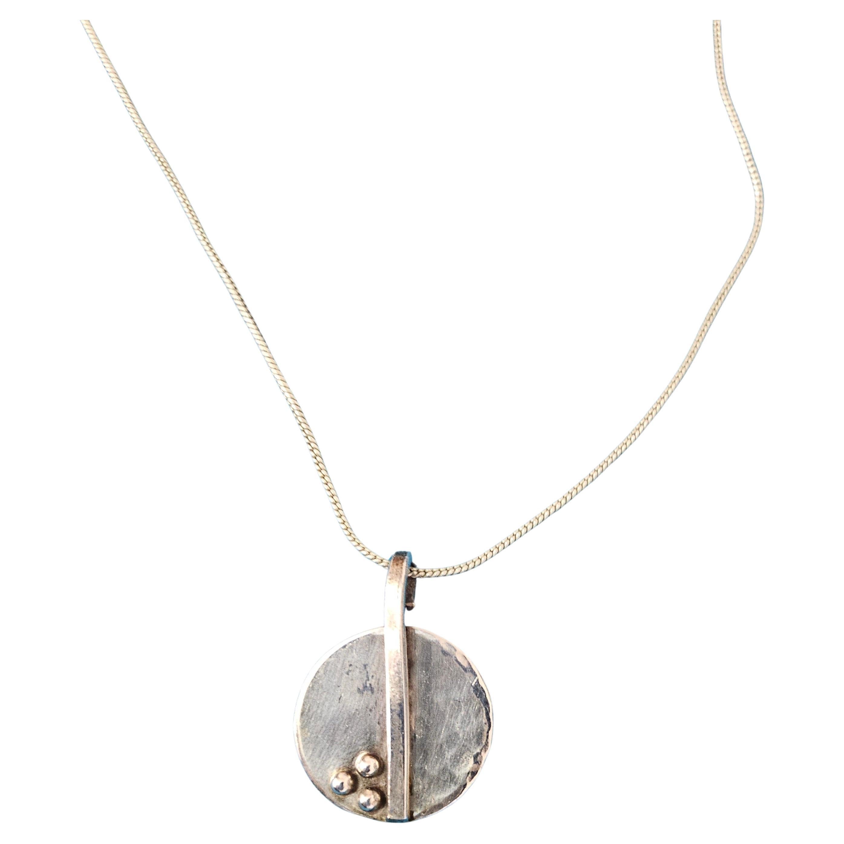 Mid-Century Modern Pendant Necklace with Three-Dimensional and Hammered Elements