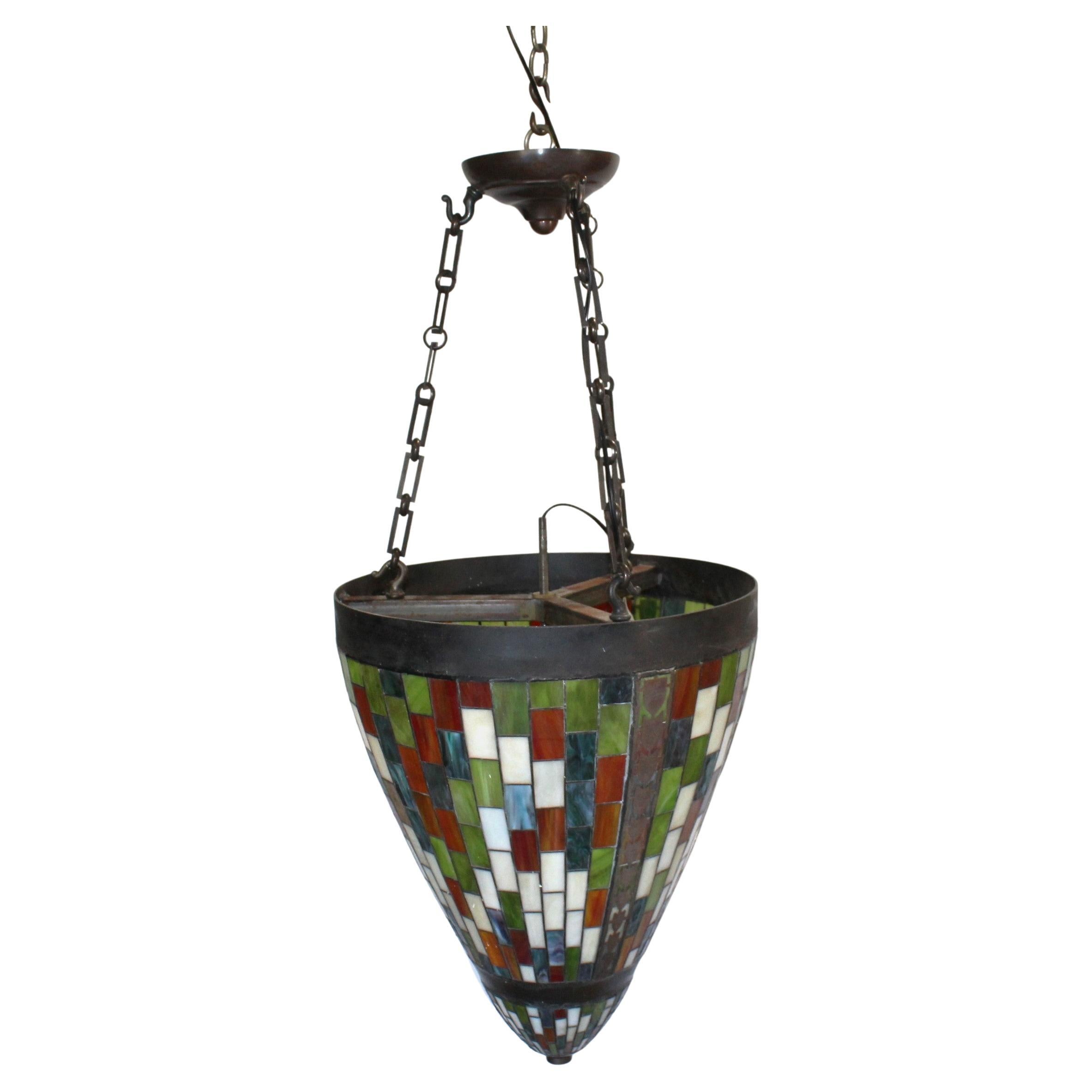 Mid Century Modern Pendant , Tiffany type glass work , Custom  For Sale