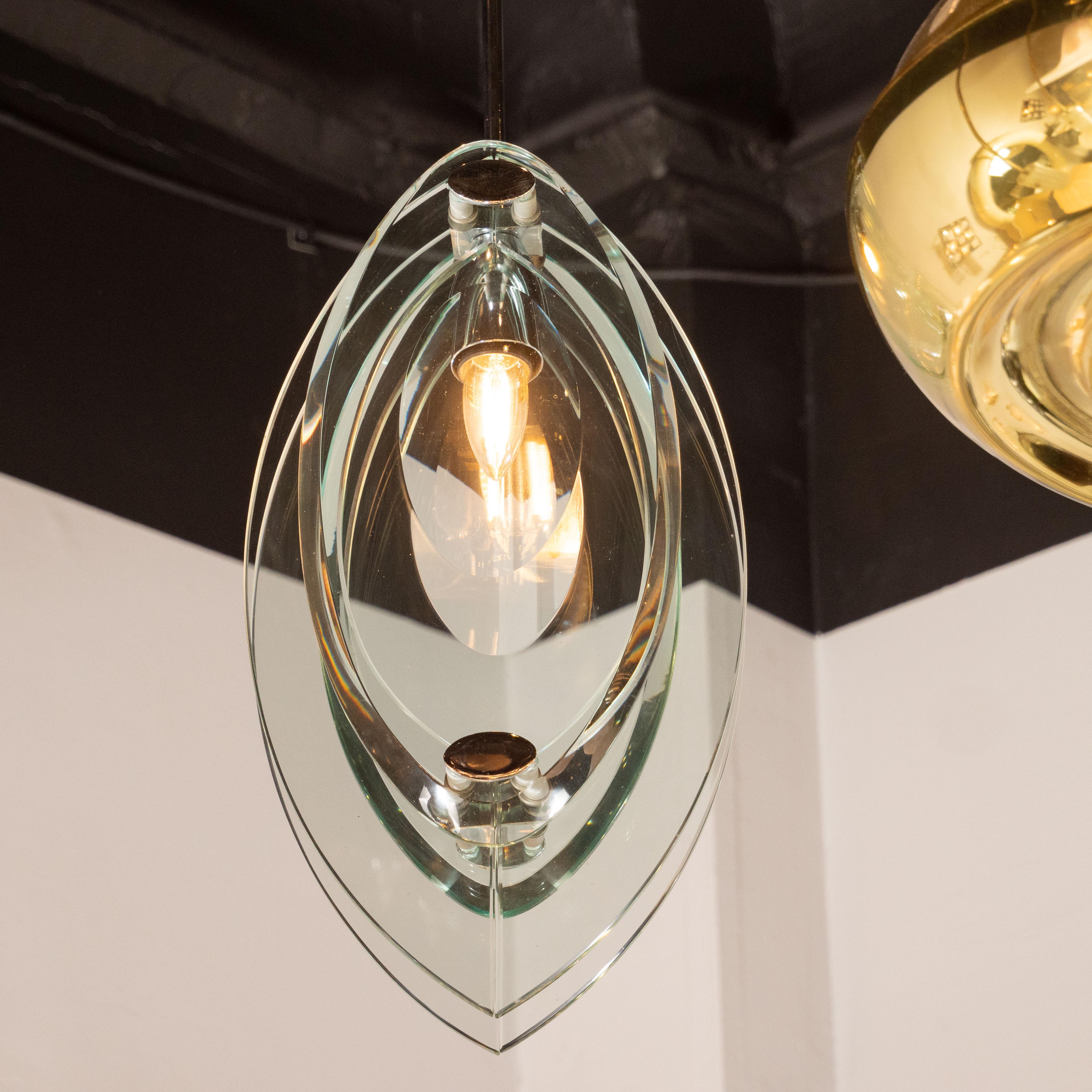 Italian Mid-Century Modern Pendant with Chrome Fittings in the Manner of Fontana Arte
