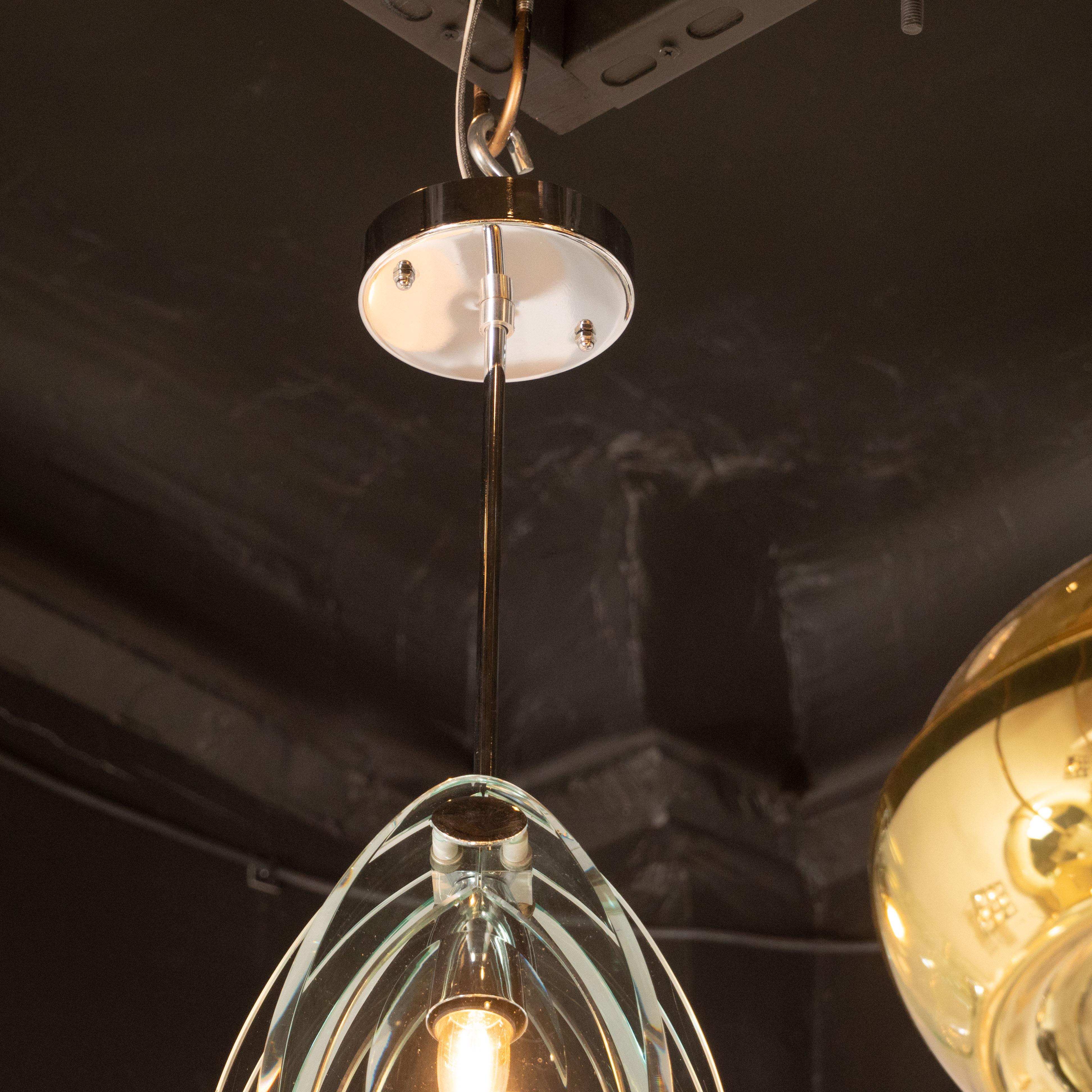 Mid-Century Modern Pendant with Chrome Fittings in the Manner of Fontana Arte In Excellent Condition In New York, NY