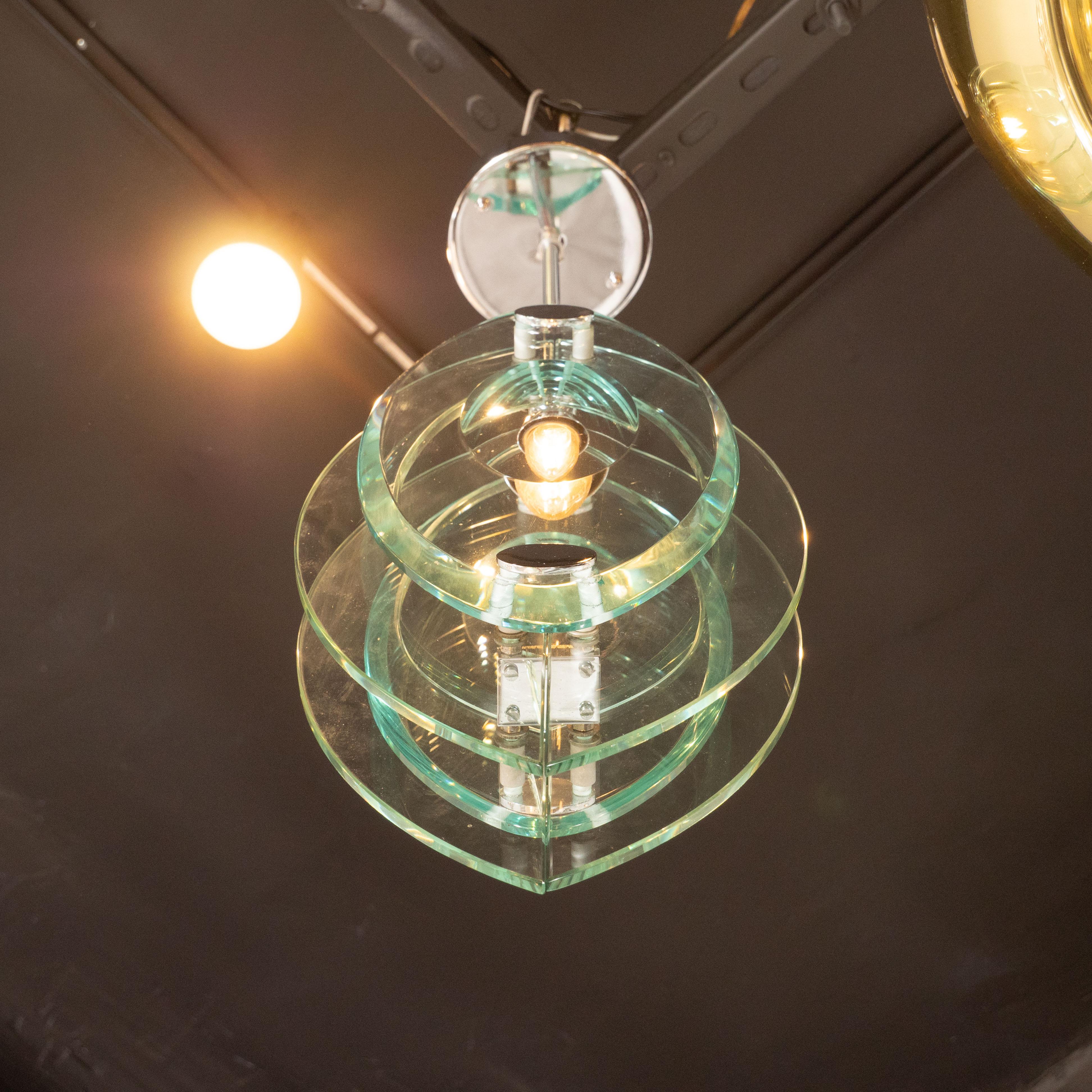 Mid-20th Century Mid-Century Modern Pendant with Chrome Fittings in the Manner of Fontana Arte