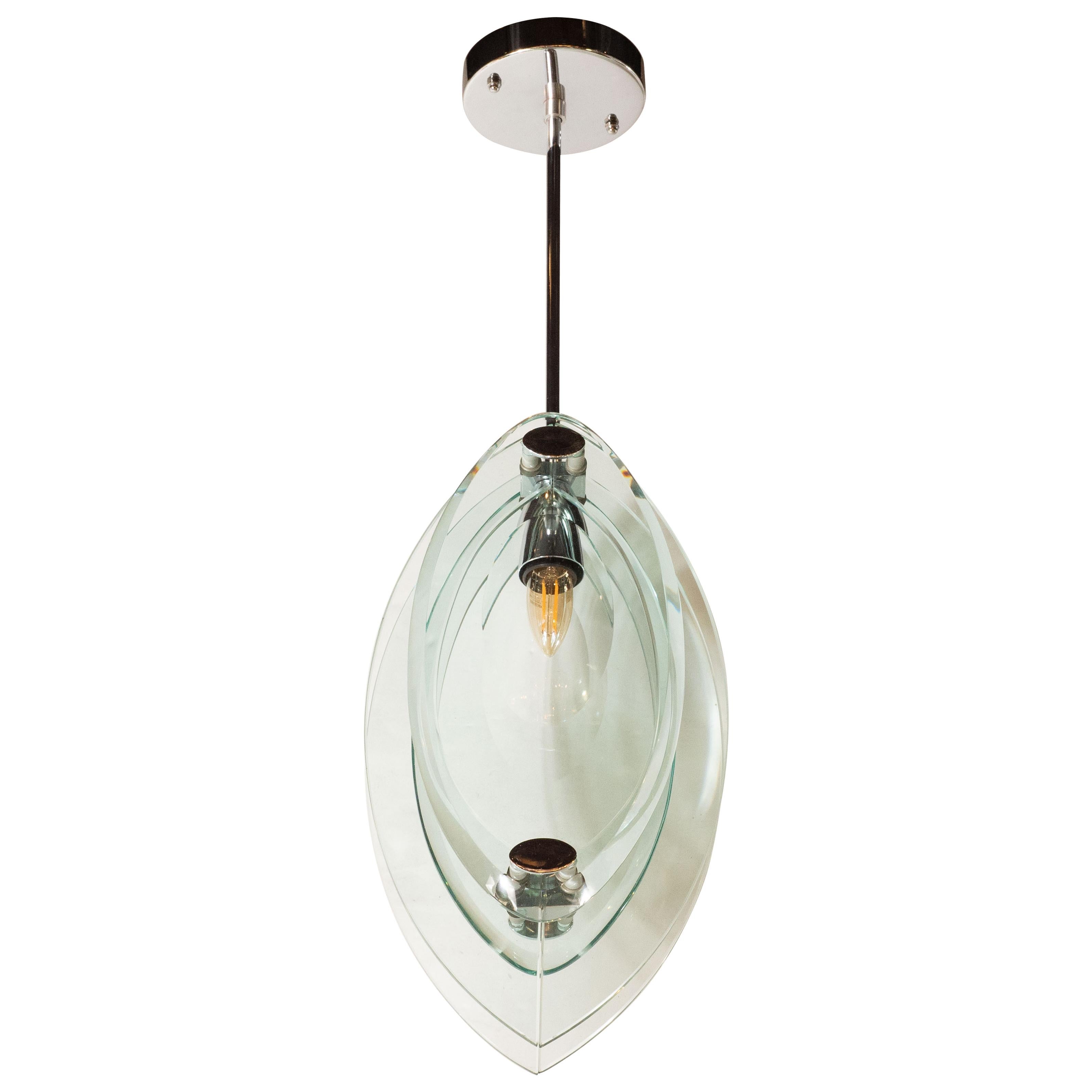 Mid-Century Modern Pendant with Chrome Fittings in the Manner of Fontana Arte