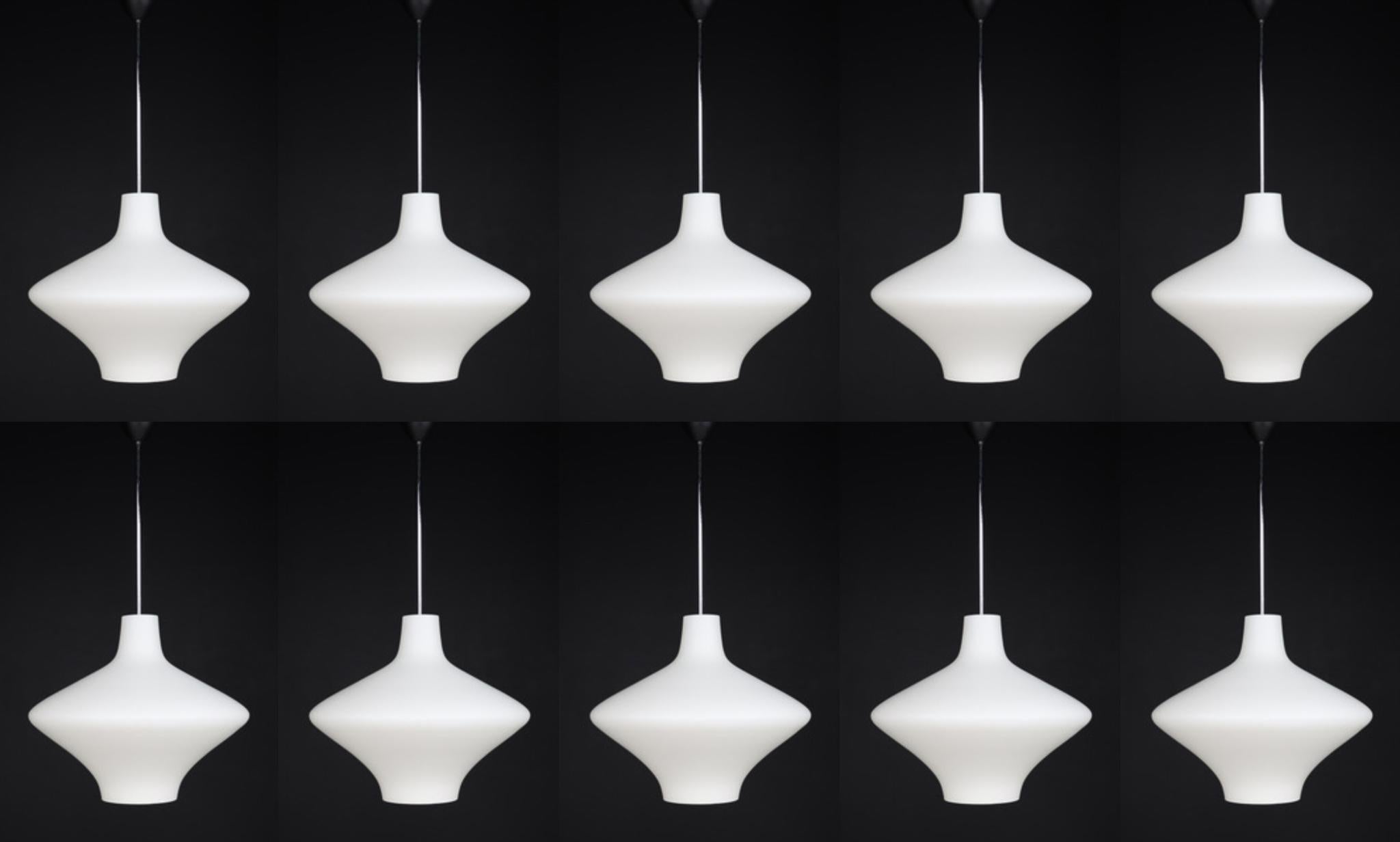 Mid-Century Modern Pendants, Steel and Opaline Glass, Europe, 1960s For Sale 2