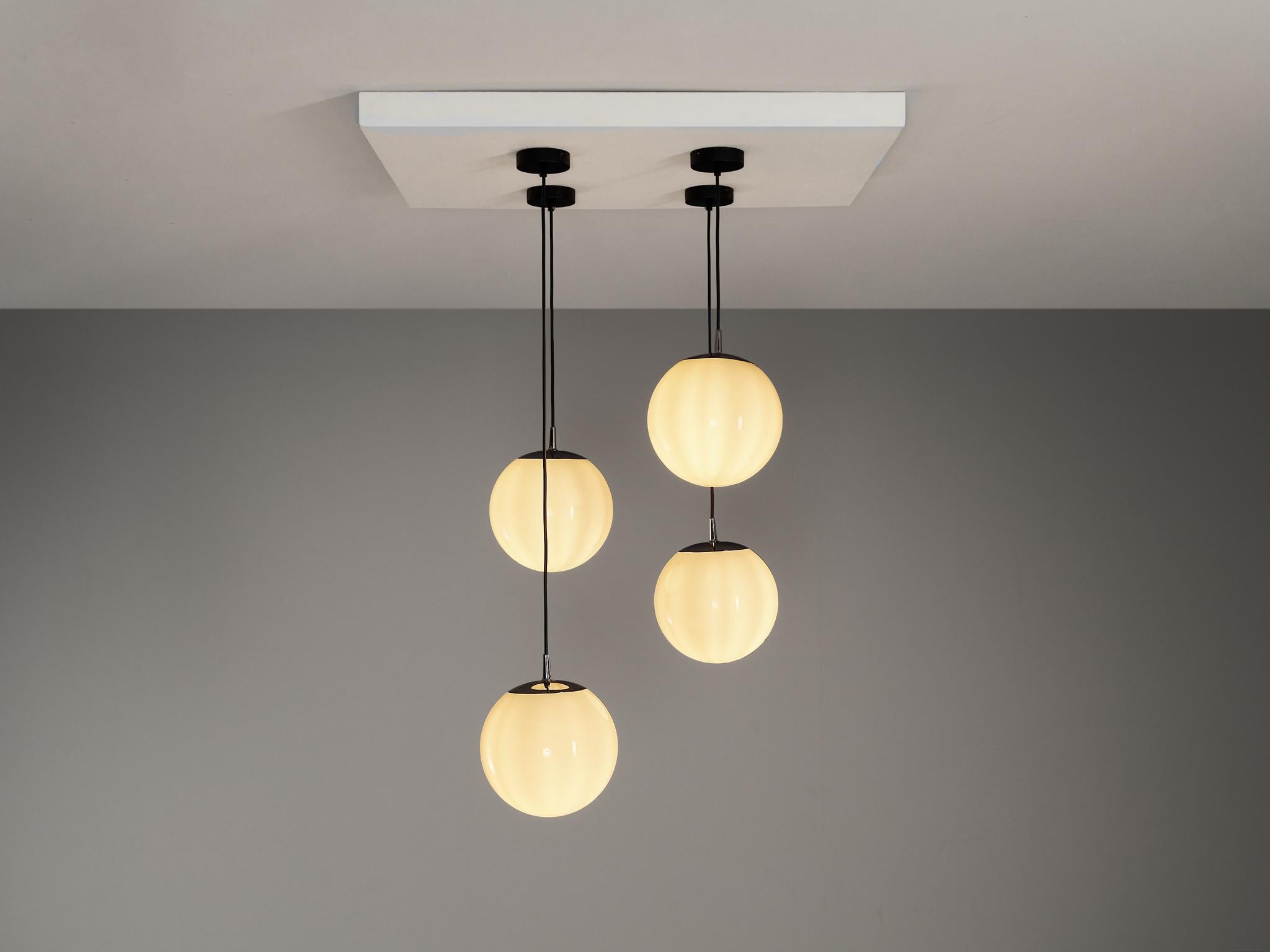 Mid-Century Modern Pendants with White Glass Spheres  In Good Condition For Sale In Waalwijk, NL