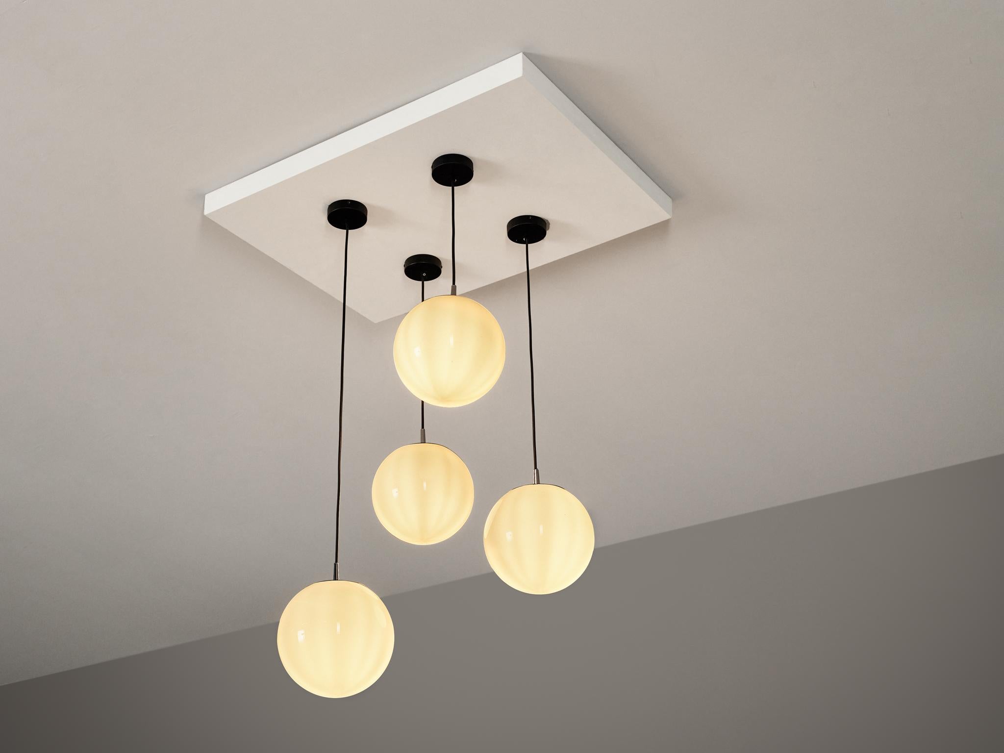 Mid-20th Century Mid-Century Modern Pendants with White Glass Spheres  For Sale