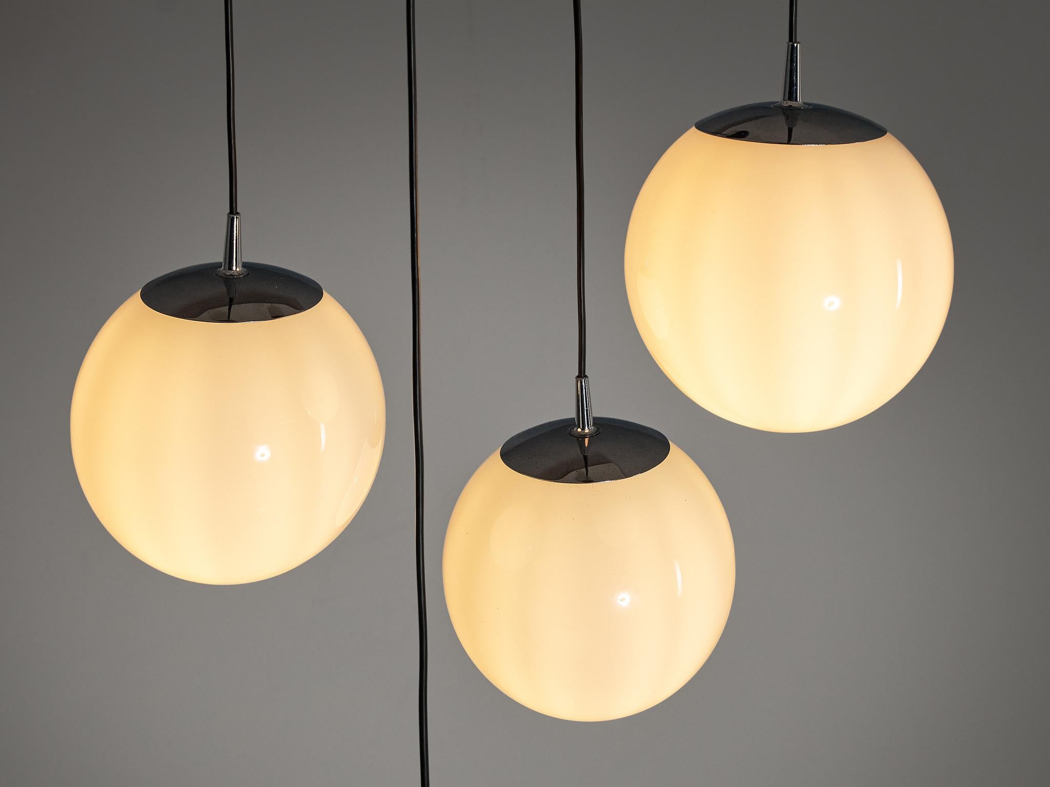 Mid-Century Modern Pendants with White Glass Spheres  For Sale 1