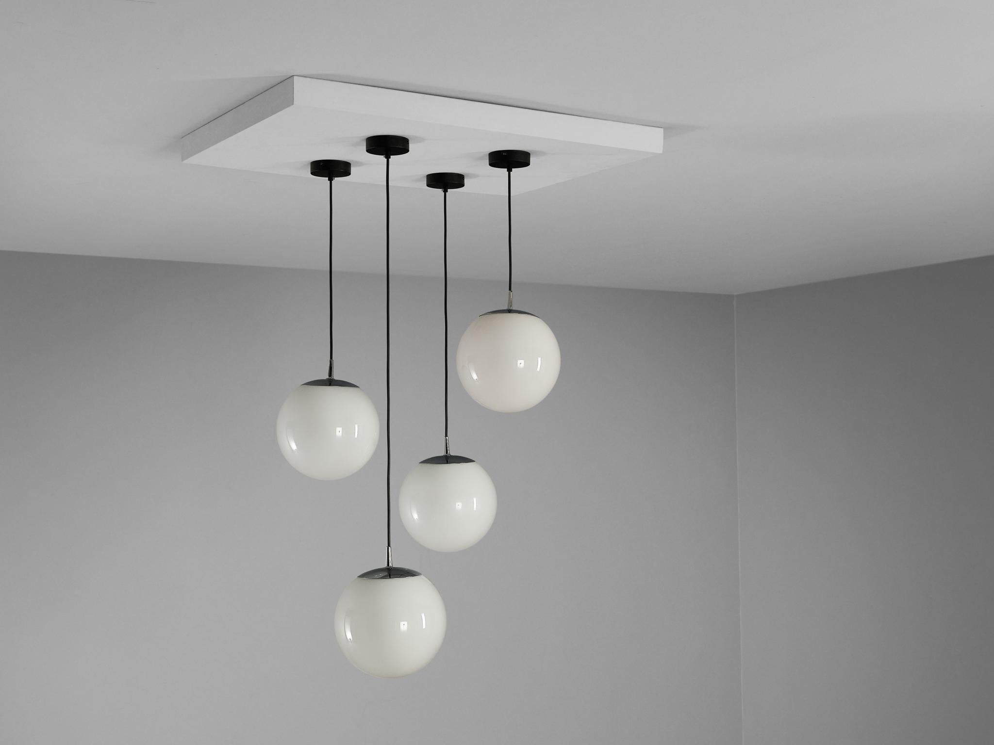 Mid-Century Modern Pendants with White Glass Spheres  For Sale 2