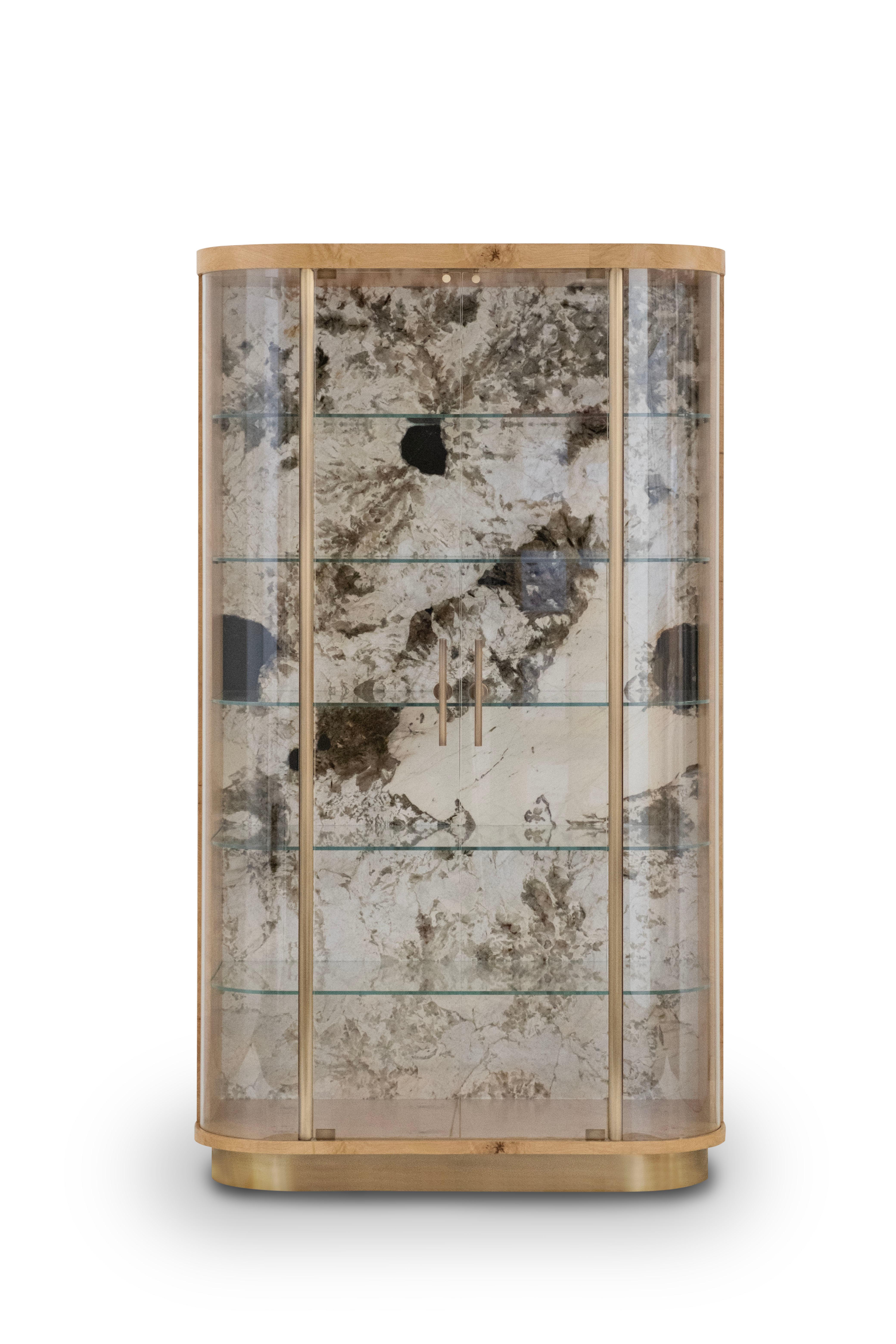 Mid-Century moderno Vetrina Penedo Oak Onyx Ottone Vetro Artigianale Greenapple in vendita