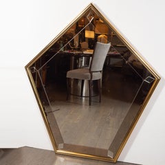 Mid-Century Modern Pentagonal Brass Wrapped Mirror with Smoked Border