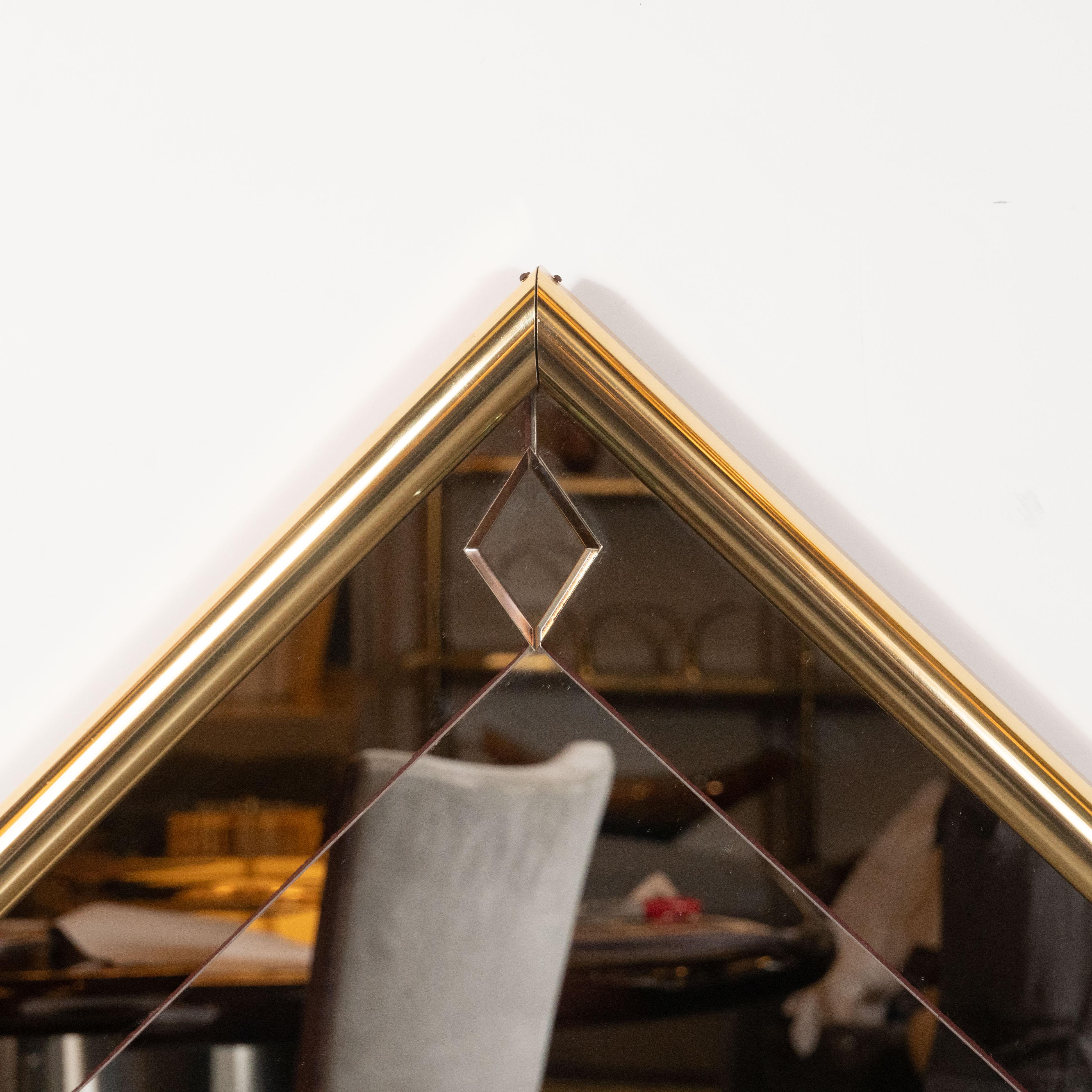 Late 20th Century Mid-Century Modern Pentagonal Brass Wrapped Mirror with Smoked Border For Sale