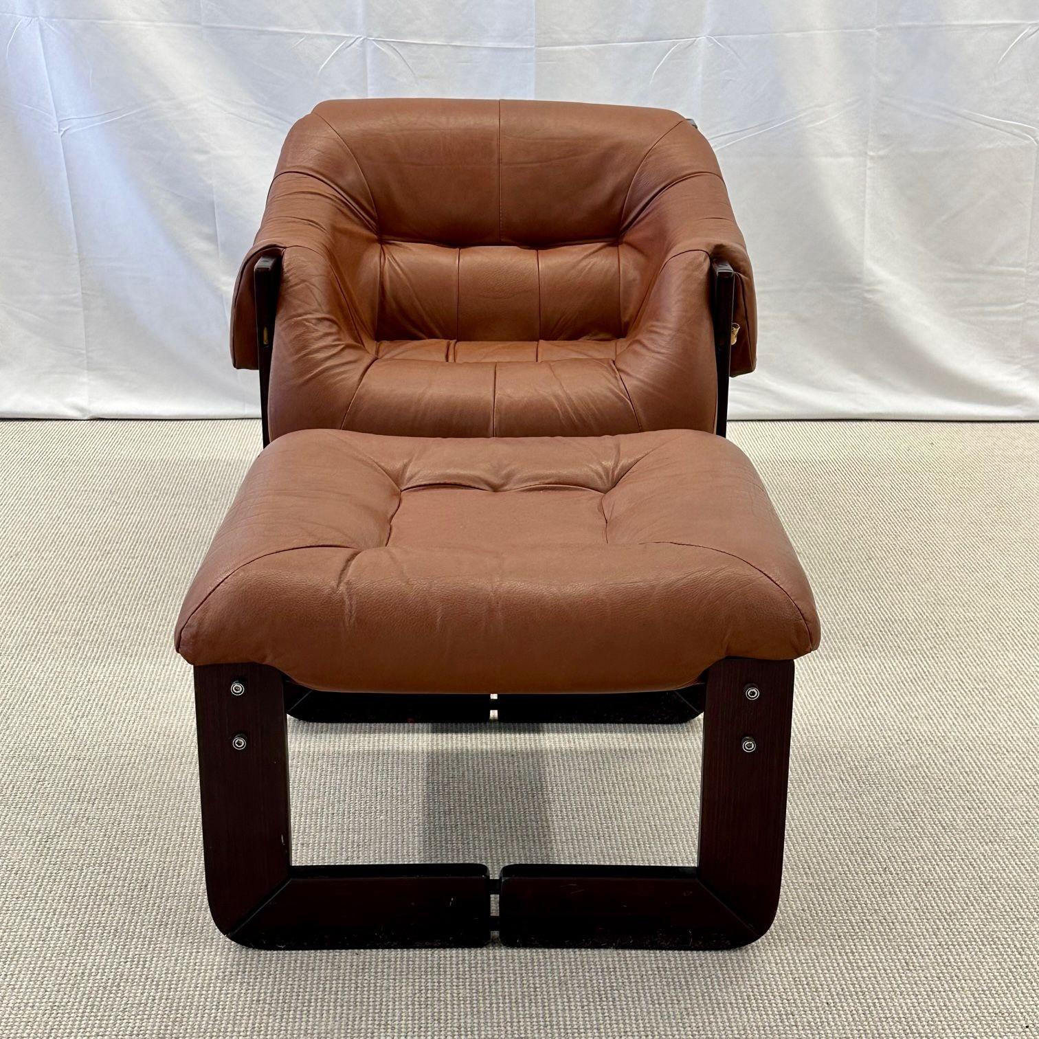 Percival Lafer, MP-97 Lounge Chairs, Brazilian Rosewood, Brown Leather, 1970s 5