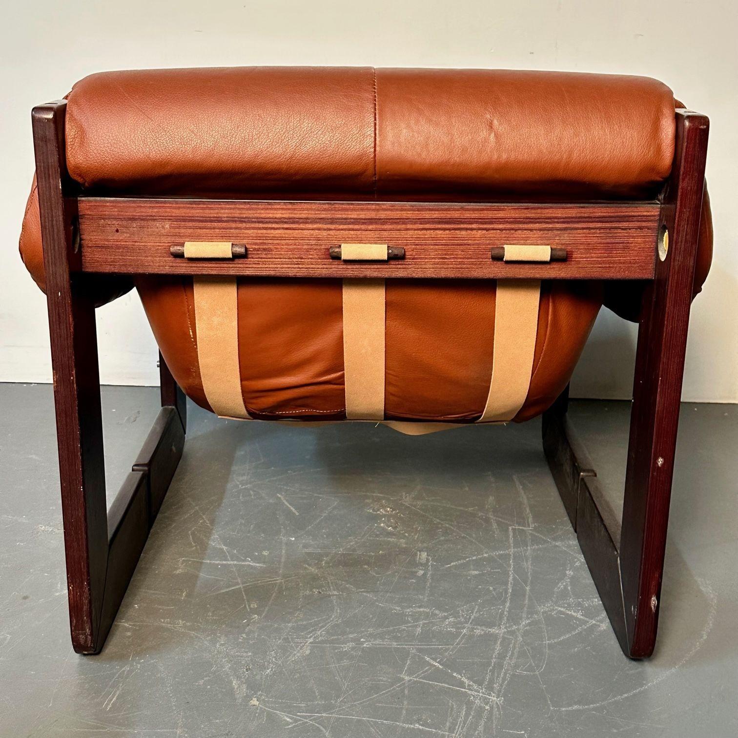 Percival Lafer, MP-97 Lounge Chairs, Brazilian Rosewood, Brown Leather, 1970s 8