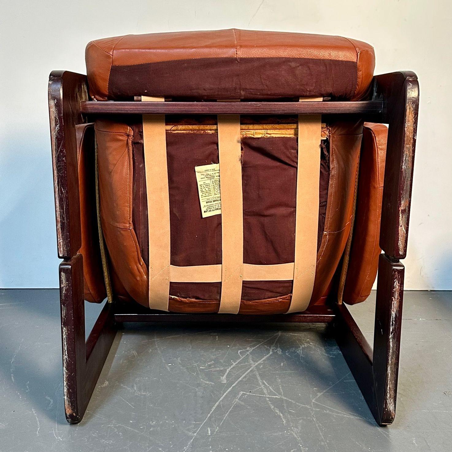 Percival Lafer, MP-97 Lounge Chairs, Brazilian Rosewood, Brown Leather, 1970s 15