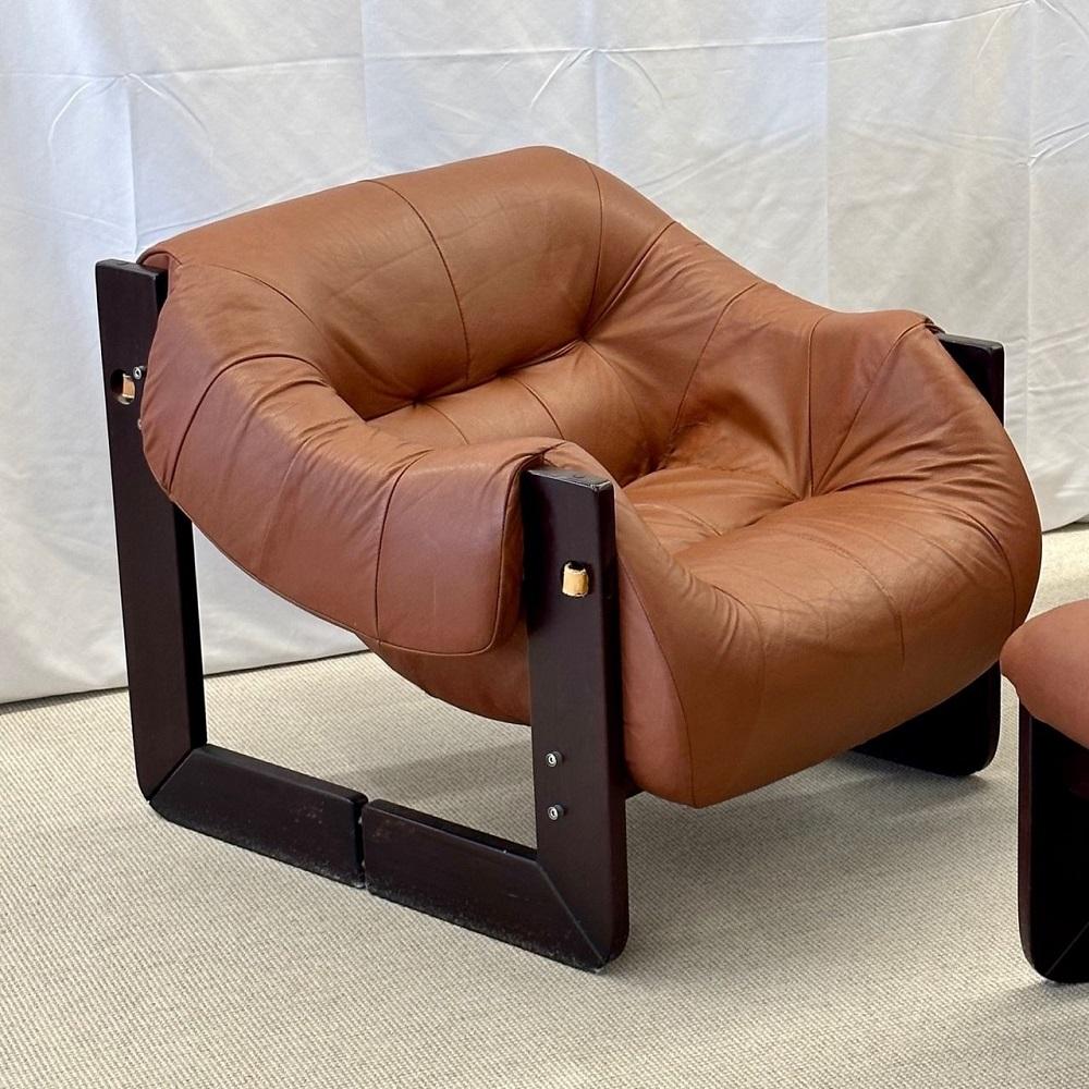 Late 20th Century Percival Lafer, MP-97 Lounge Chairs, Brazilian Rosewood, Brown Leather, 1970s