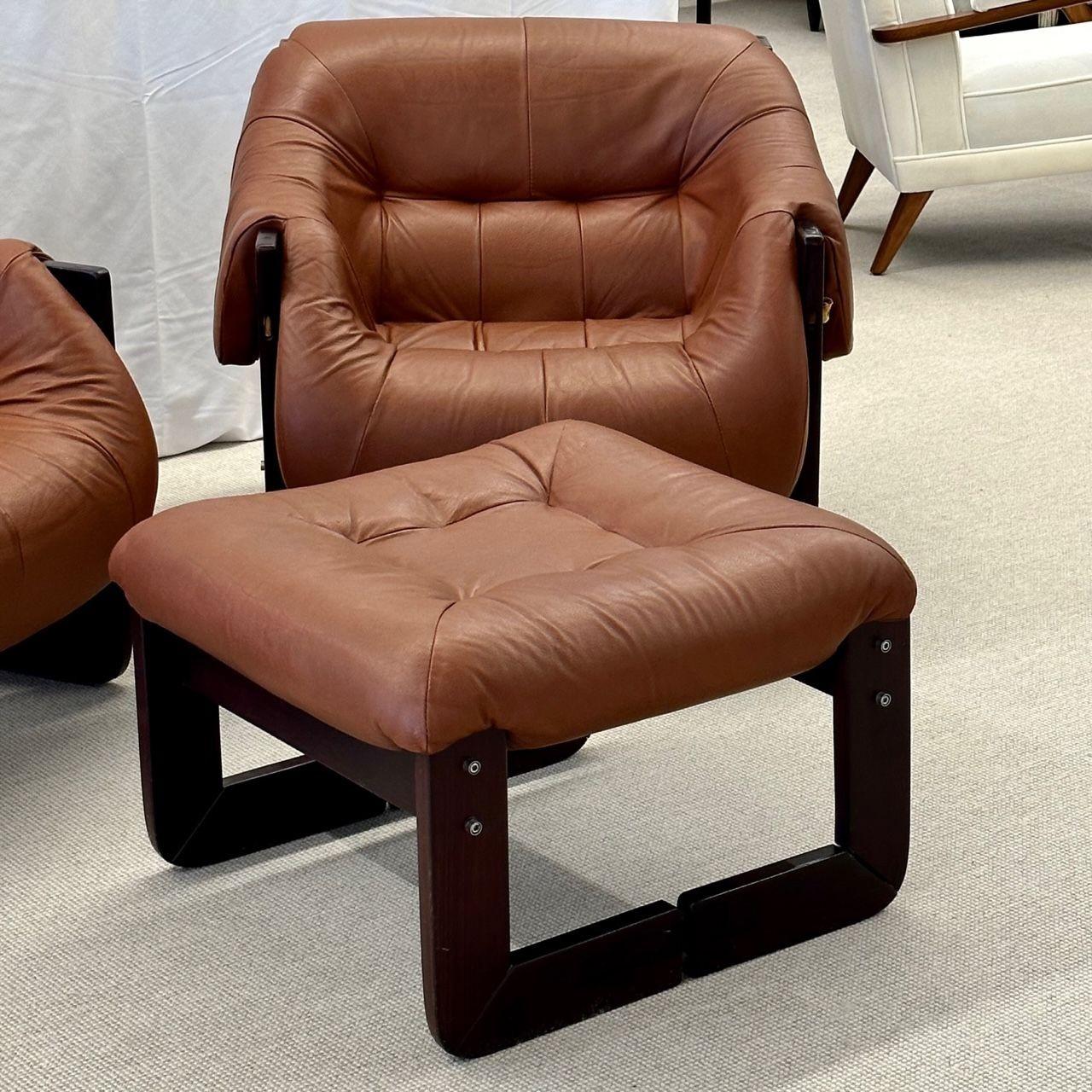 Percival Lafer, MP-97 Lounge Chairs, Brazilian Rosewood, Brown Leather, 1970s 1
