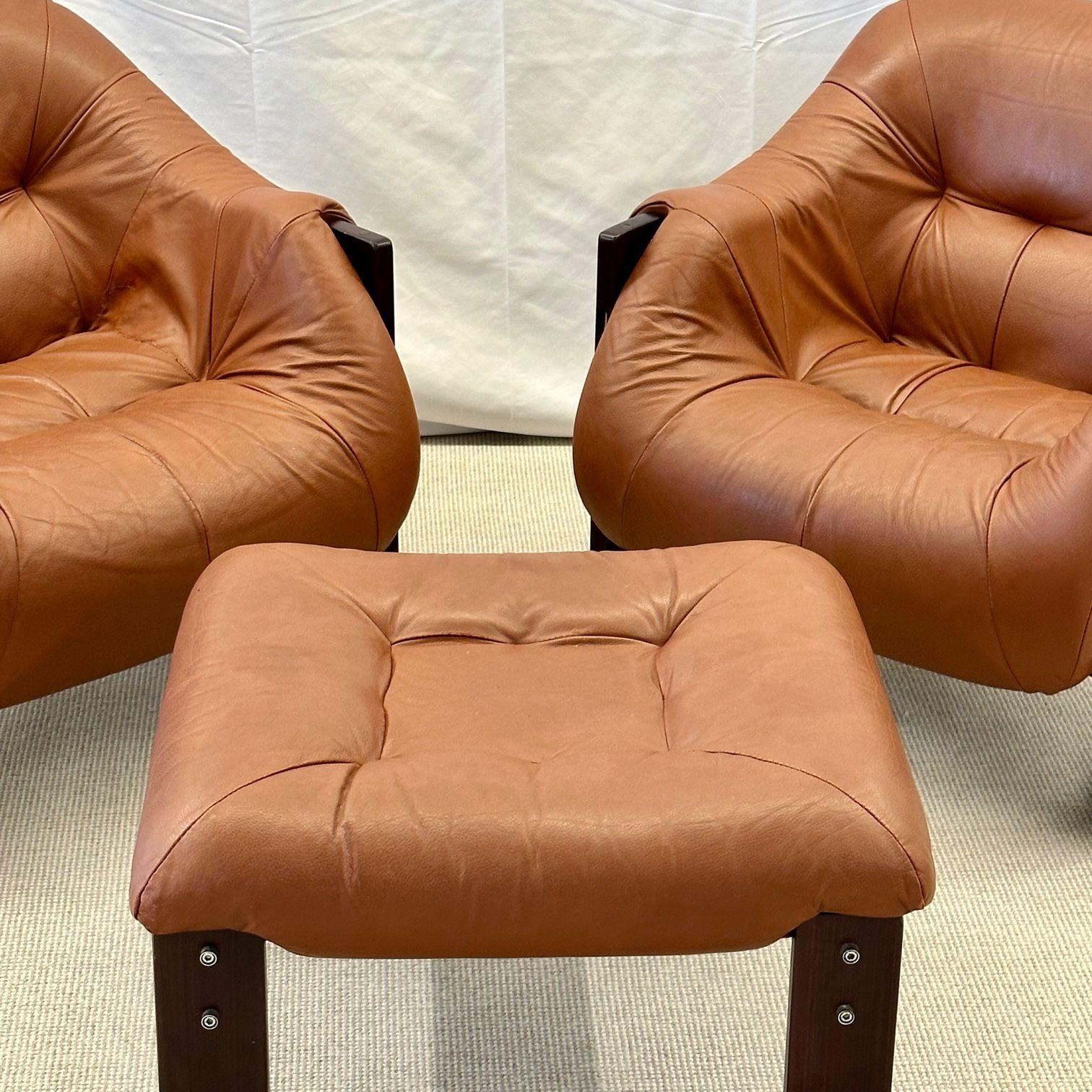 Percival Lafer, MP-97 Lounge Chairs, Brazilian Rosewood, Brown Leather, 1970s 3
