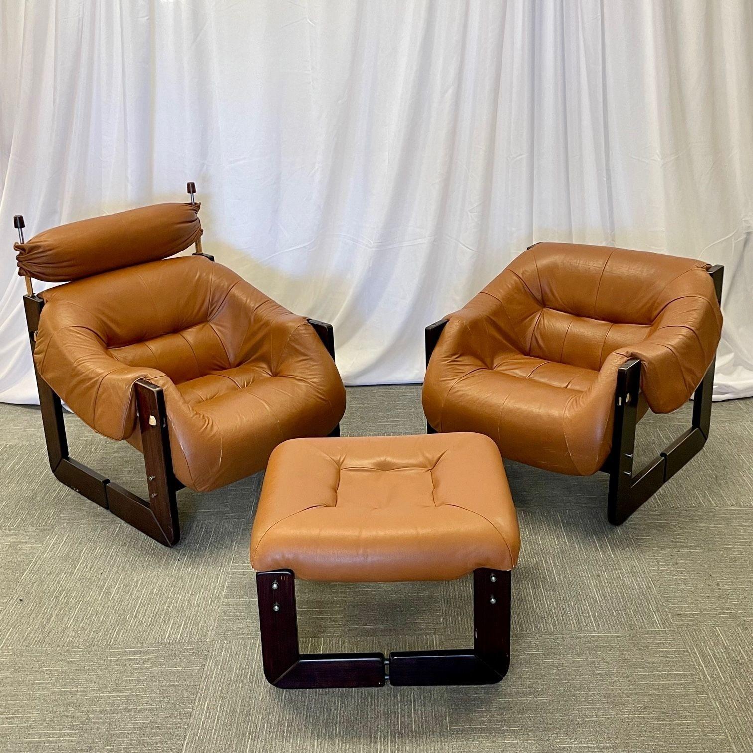 Mid-Century Modern Percival Lafer Lounge Chairs, Ottoman, Brazilian Rosewood In Good Condition In Manhasset, NY