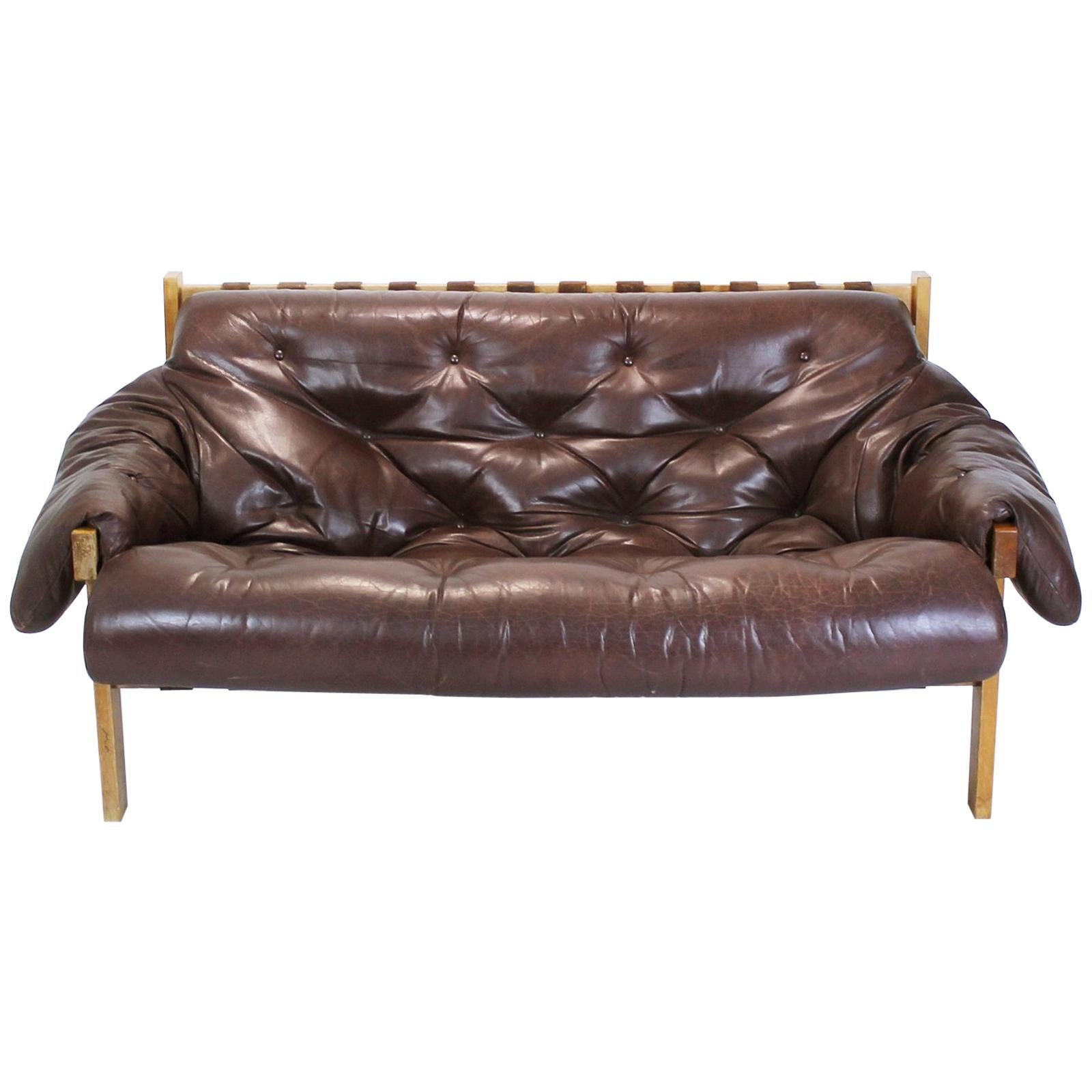 Mid Century Modern Percival Lafer Style  Tufted  Leather Sofa, 1970s