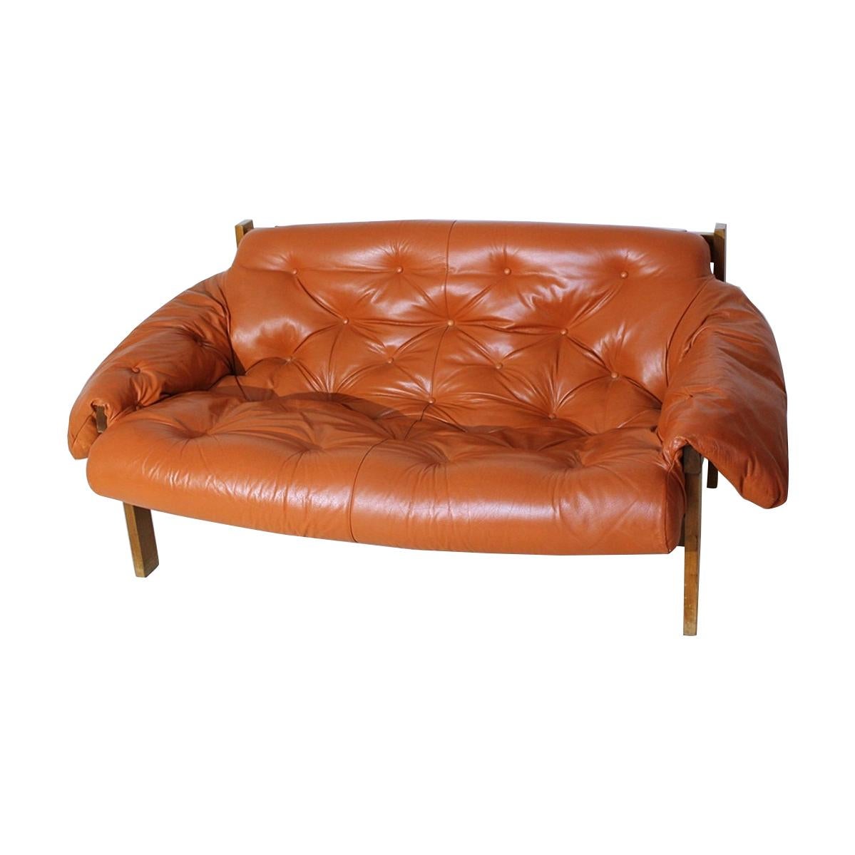 Mid-Century Modern Percival Lafer Style Tufted Leather Sofa, 1970s