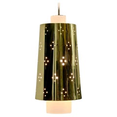 Mid Century Modern Perforated Brass Hanging Pendant Lights 1950s