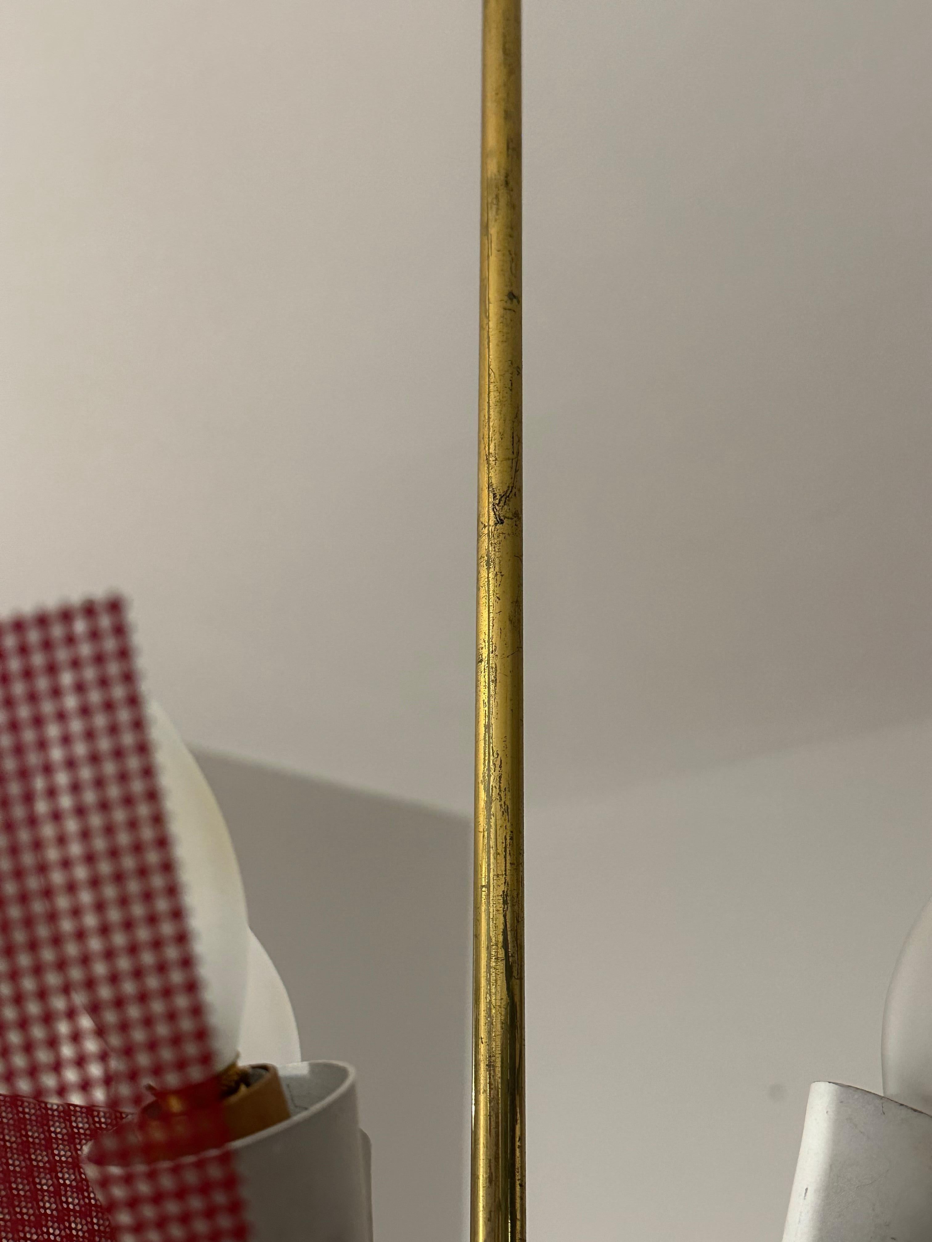 Mid Century Modern Perforated Red Metal and Brass Chandelier For Sale 4