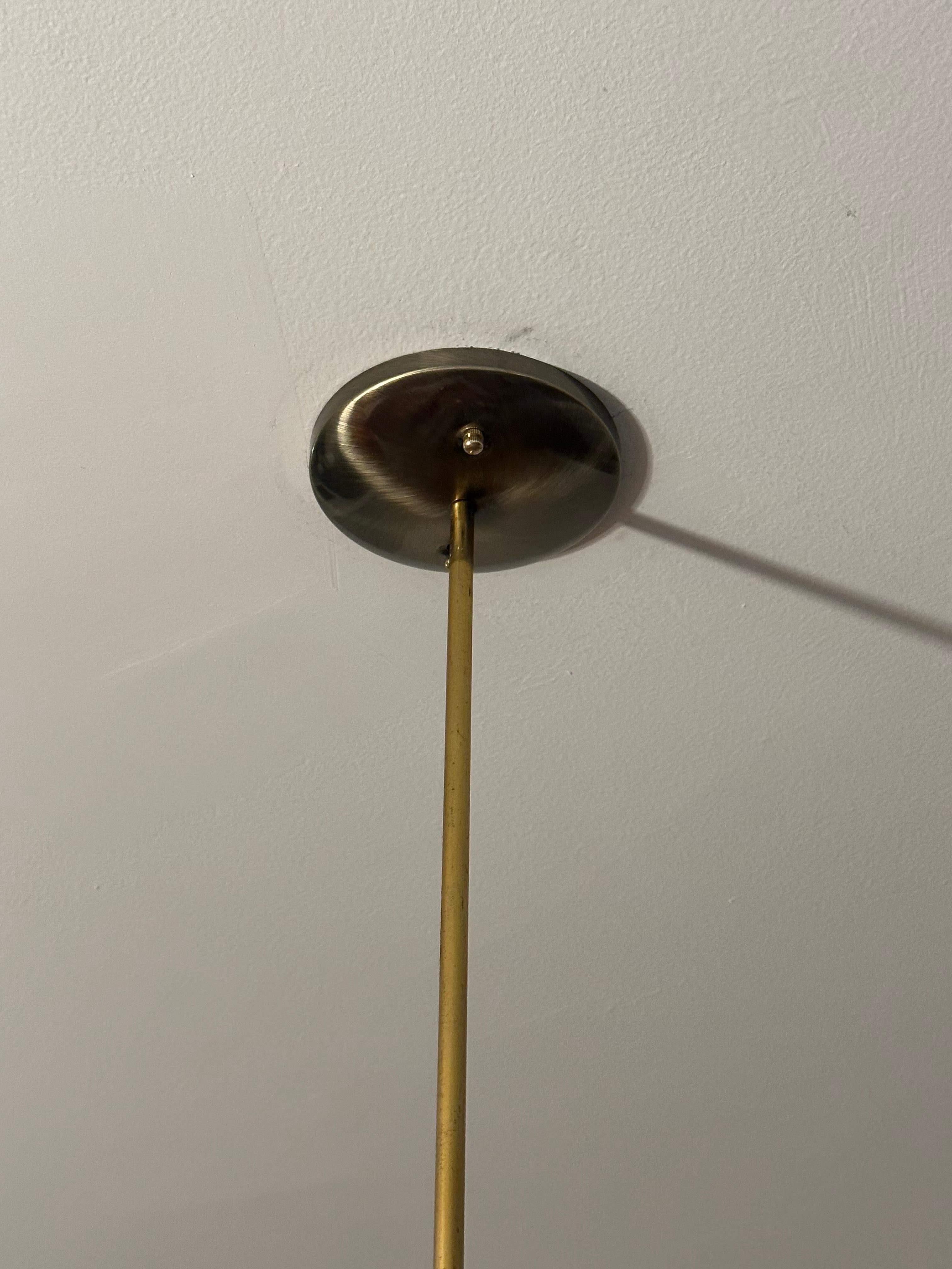 Mid Century Modern Perforated Red Metal and Brass Chandelier For Sale 8