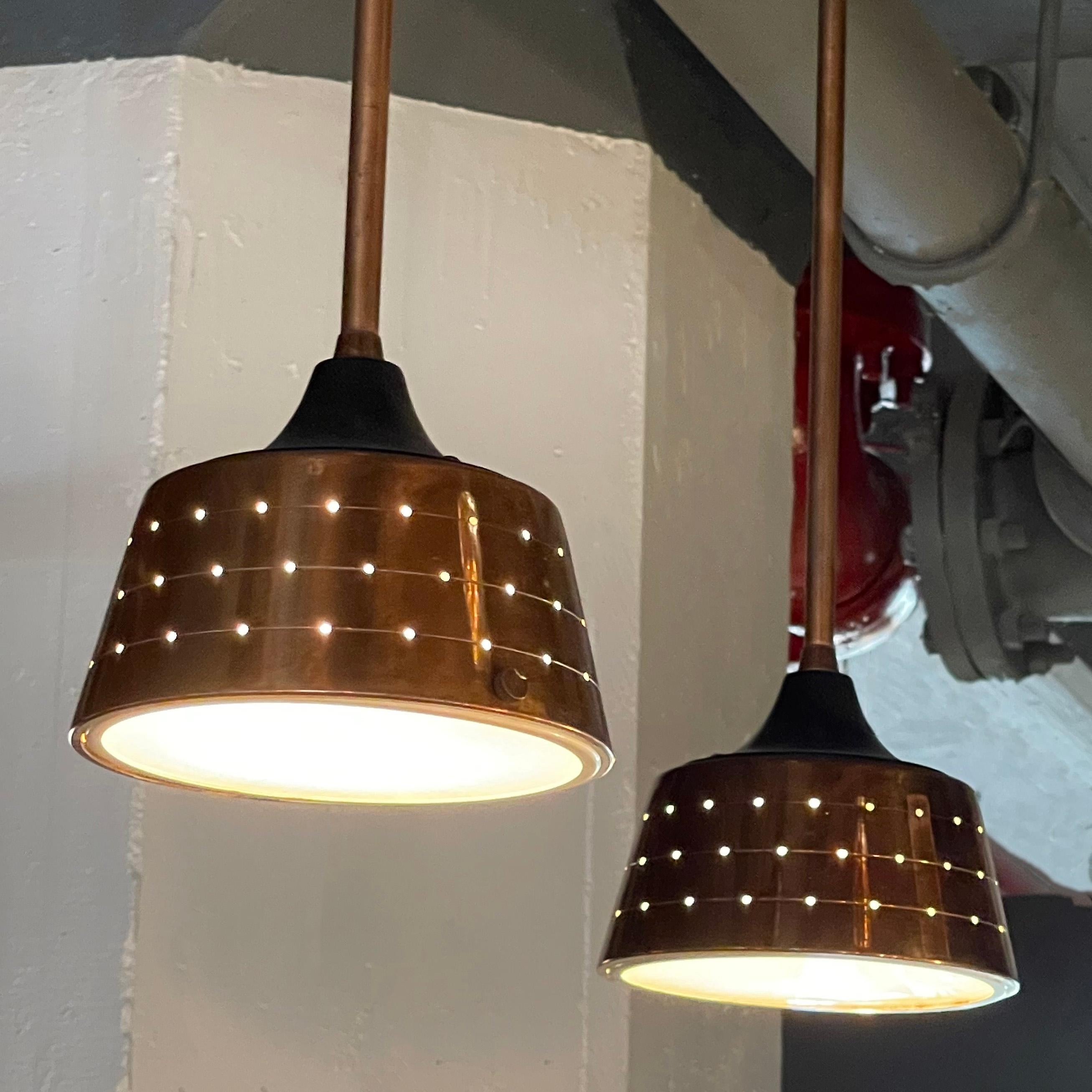 Mid-Century Modern Perforated Spun Aluminum Pendant Lights by Lightolier In Good Condition In Brooklyn, NY