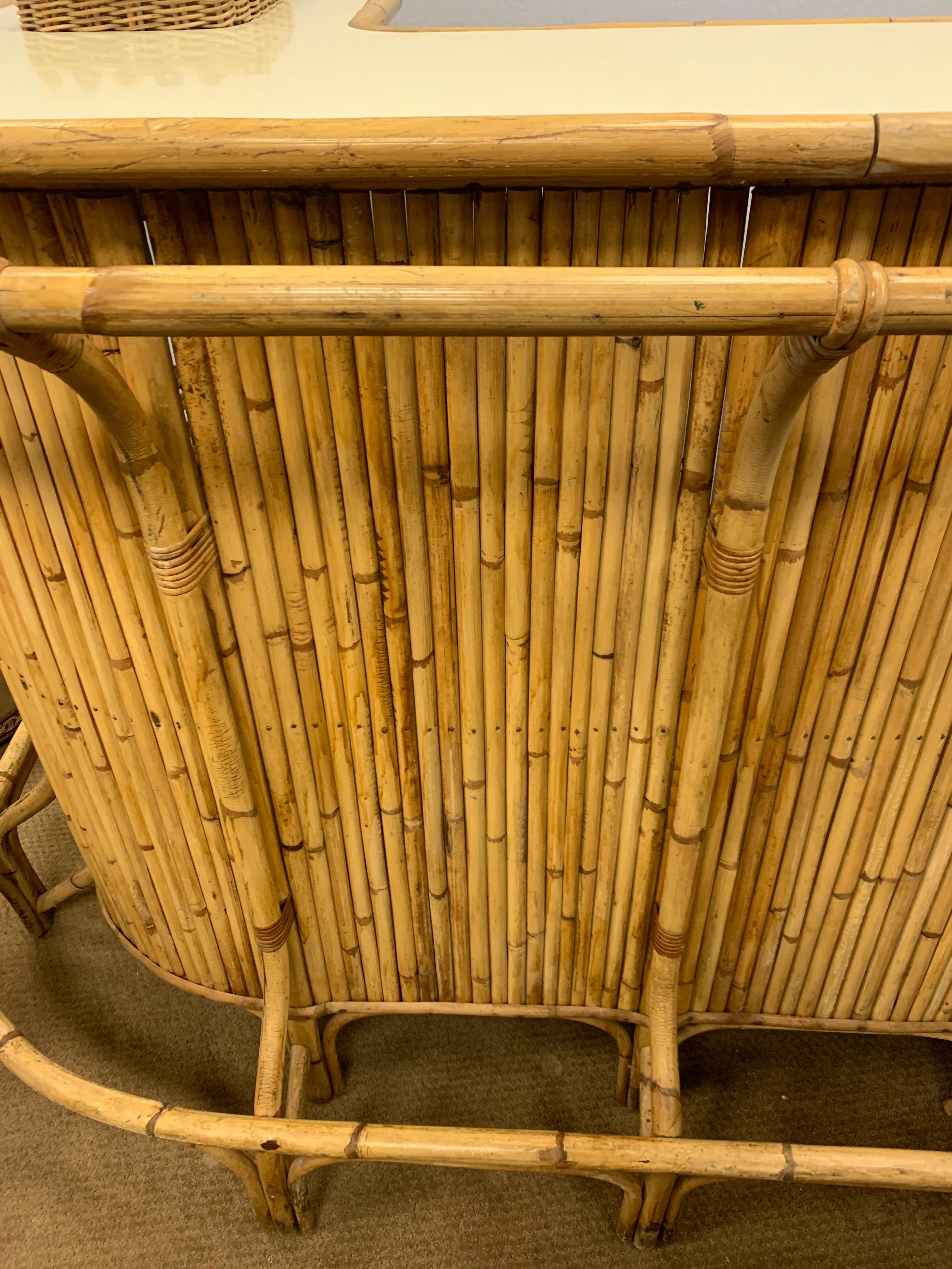 Mid-Century Modern Period Bamboo Bar Tiki Bar with Matching Stools 9
