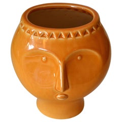 Mid-Century Modern Perpetual Glazed Beige Ceramic Face Vase, Head Sculpture Vase