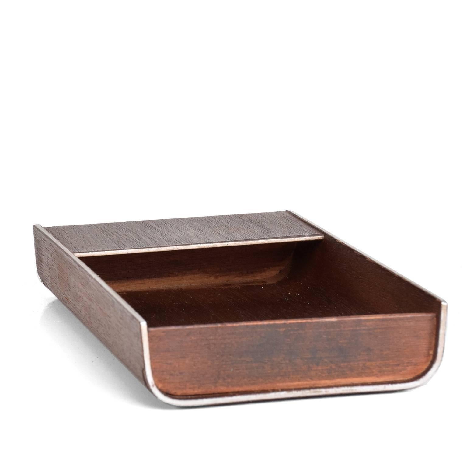 Mid-Century Modern Peter Pepper Products Desk Accessory Walnut Aluminum SM Tray 6