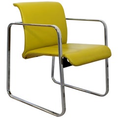 Chaise moderne du milieu du siècle Peter Protzman Herman Miller en cuir jaune chromé