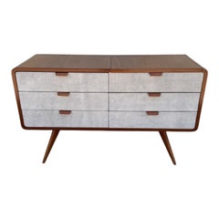 Mid-Century Modern Peteribí Wood Dresser Faux Shagreen and Flip-Top Vanity