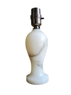 Mid-Century Modern Petite Alabaster Table Lamp with Linen Shade