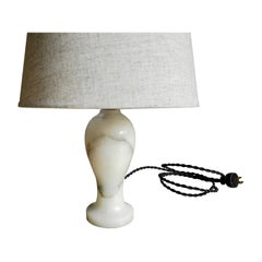 Mid-Century Modern Petite Alabaster Table Lamp with Linen Shade