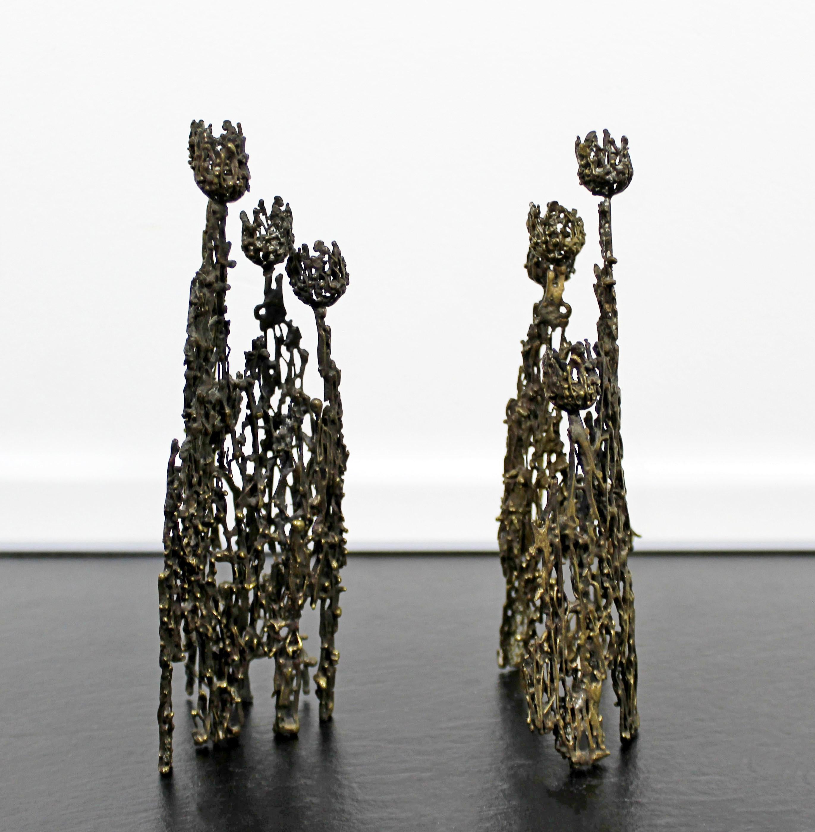 Metal Mid-Century Modern Petite Pair of Brutalist Candleholders Table Sculptures 1960s