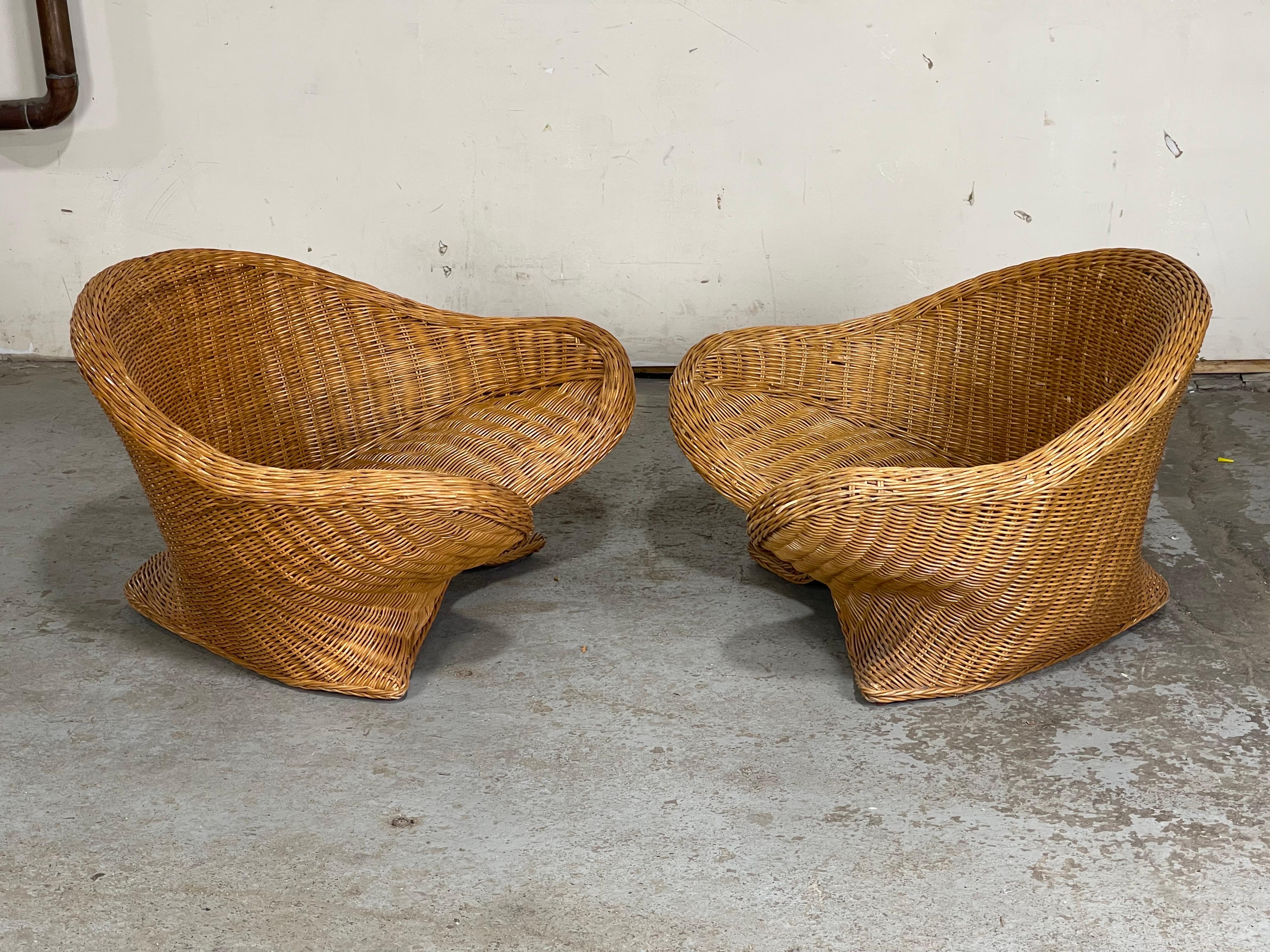 Mid Century Modern Petite Rattan Lotus Chairs by Vivai del Sud, Italy 3