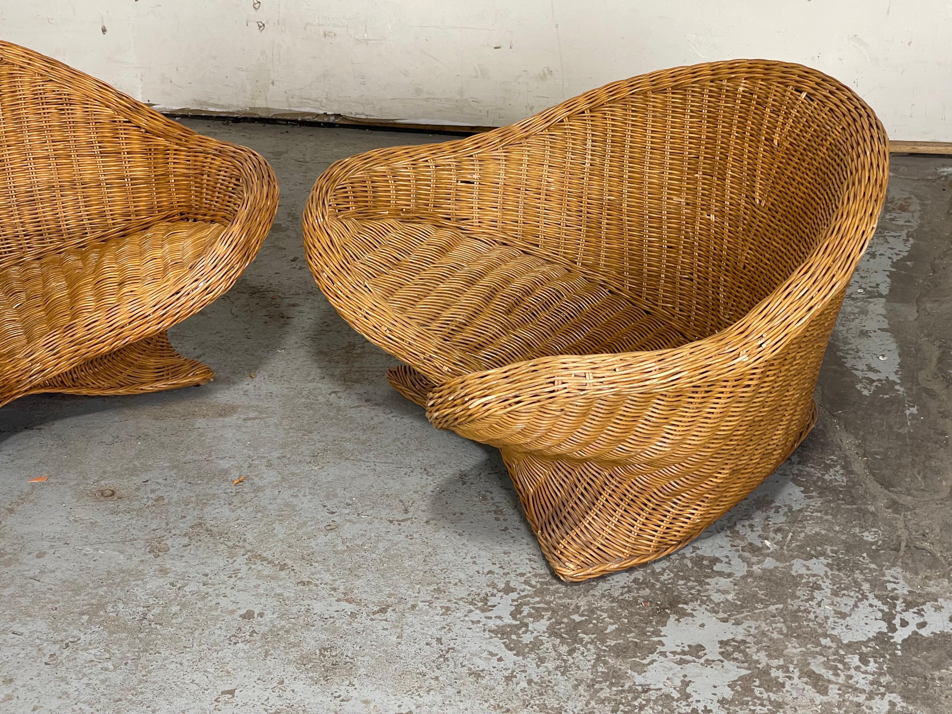 Late 20th Century Mid Century Modern Petite Rattan Lotus Chairs by Vivai del Sud, Italy